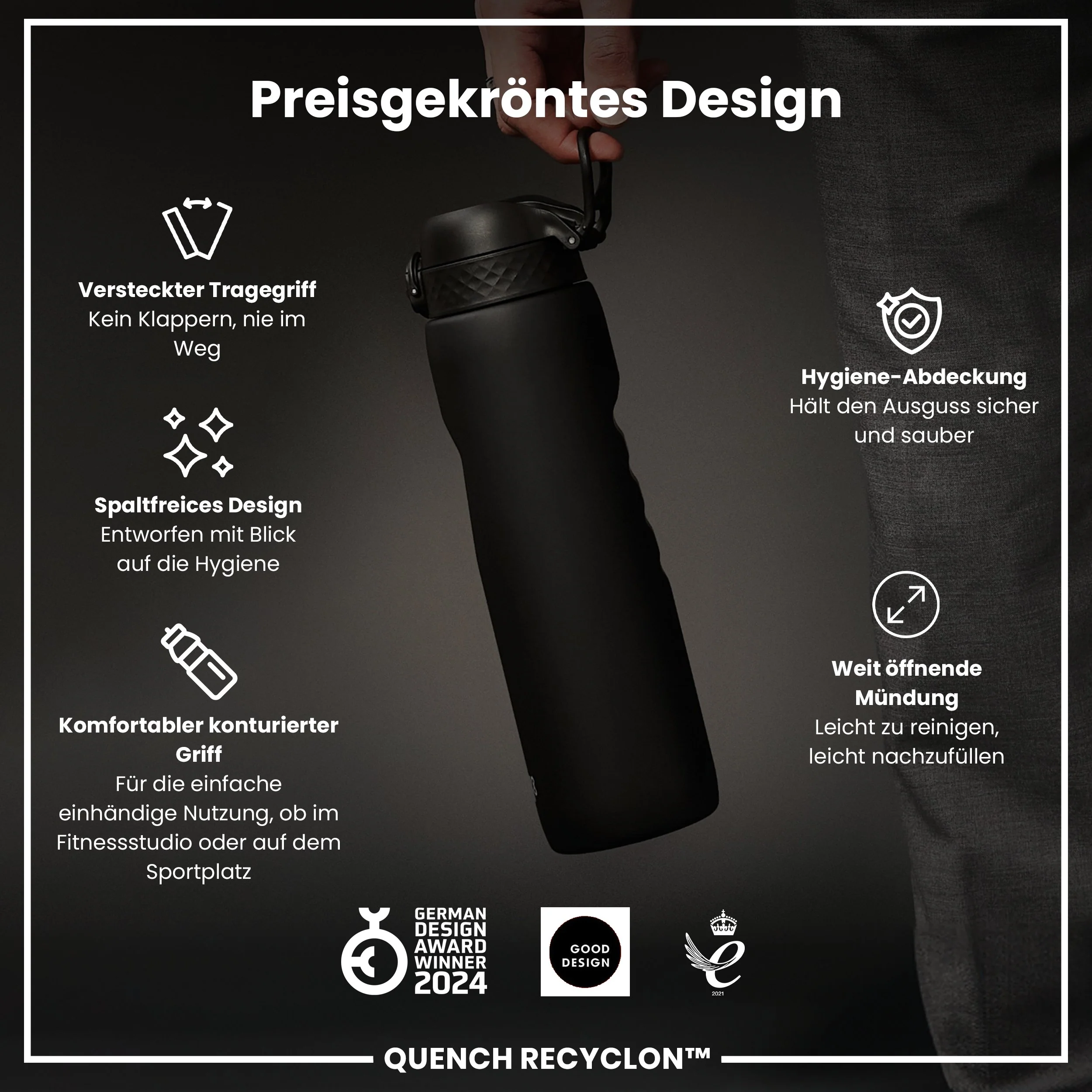 Recyclon-Trinkflasche, Schwarz, 1 L - Image 6
