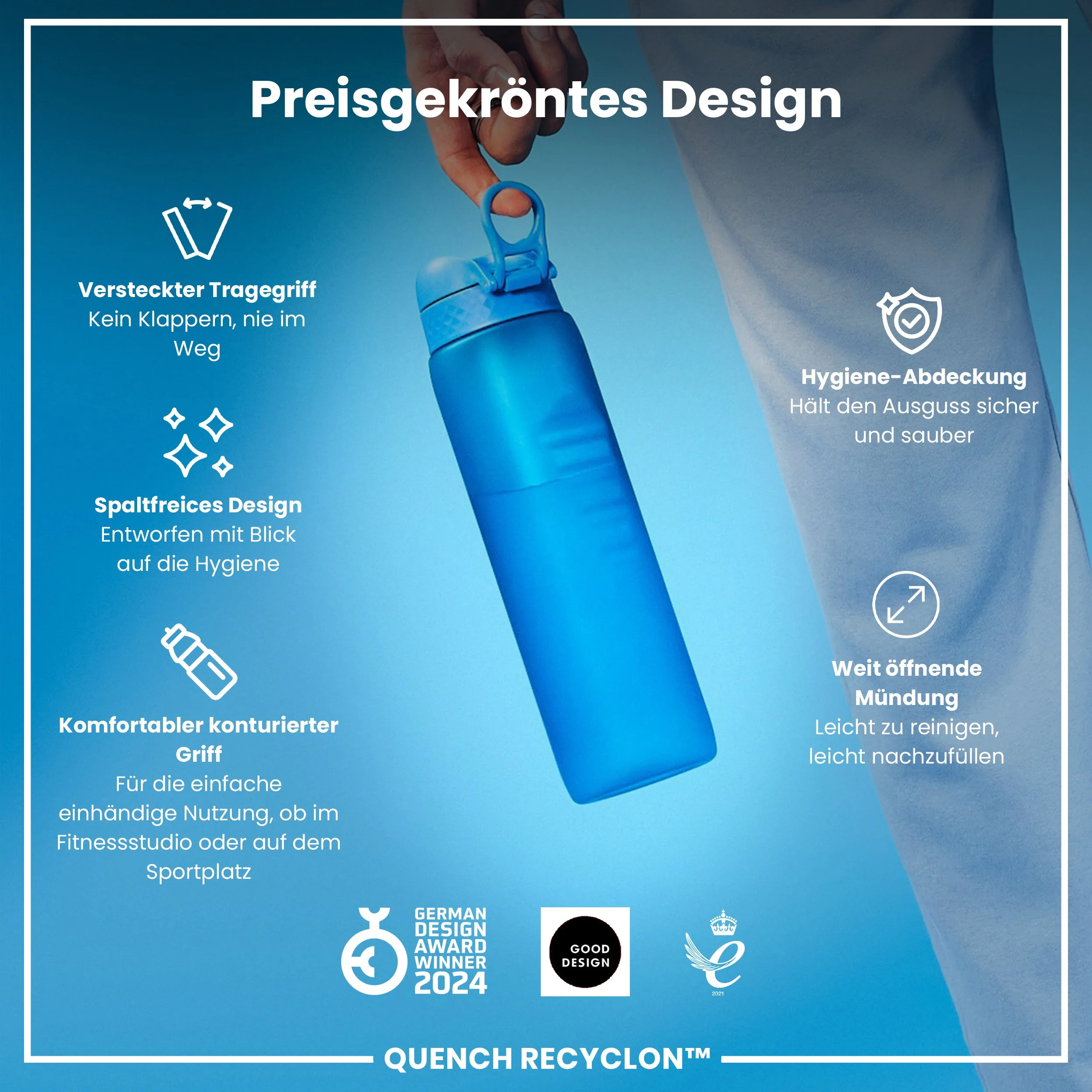 Recyclon-Trinkflasche, Blau, 1 L - Image 6