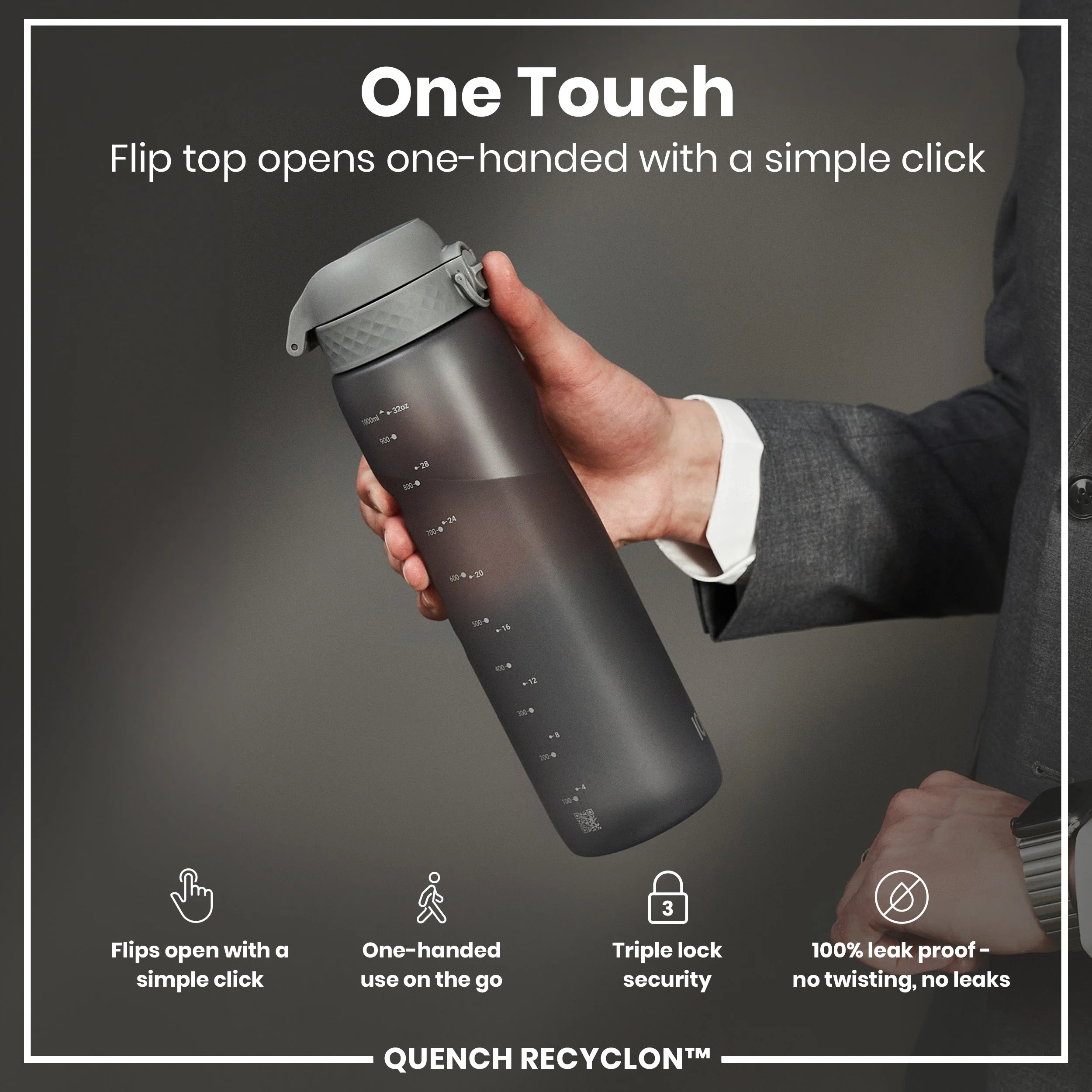 Recyclon-Trinkflasche, Grau, 1 L - Image 3