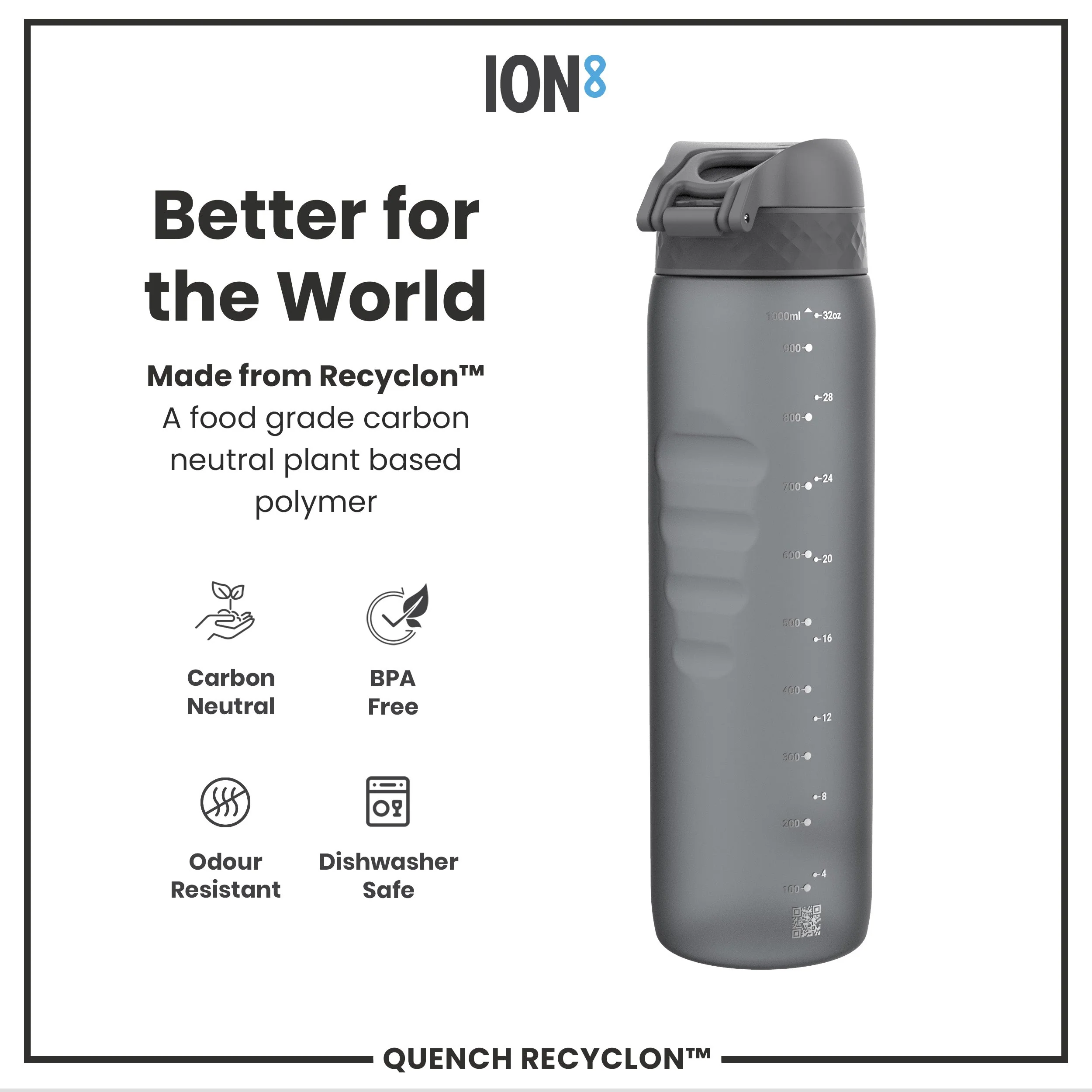 Recyclon-Trinkflasche, Grau, 1 L - Image 5