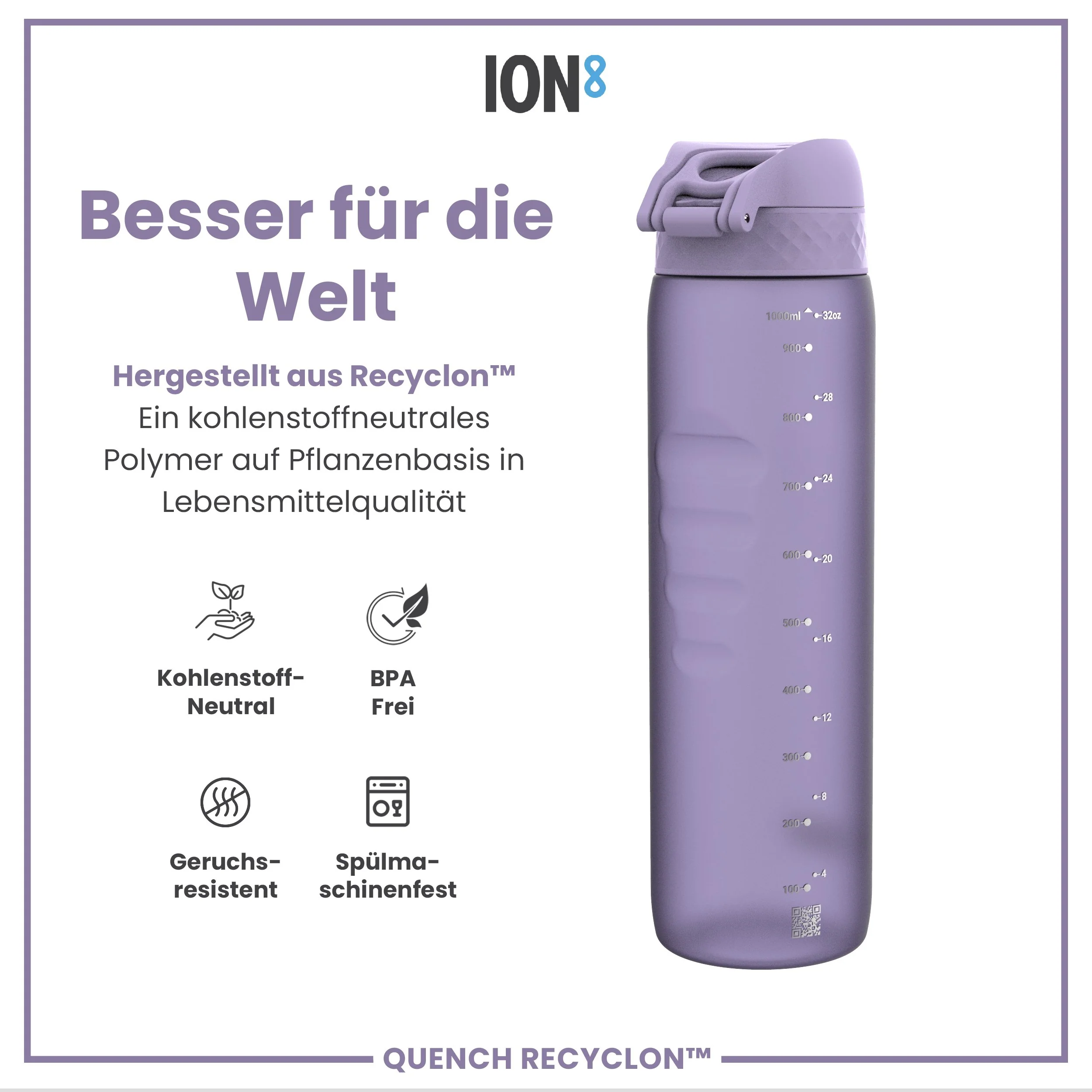 Recyclon-Trinkflasche, Helllila, 1 L - Image 5
