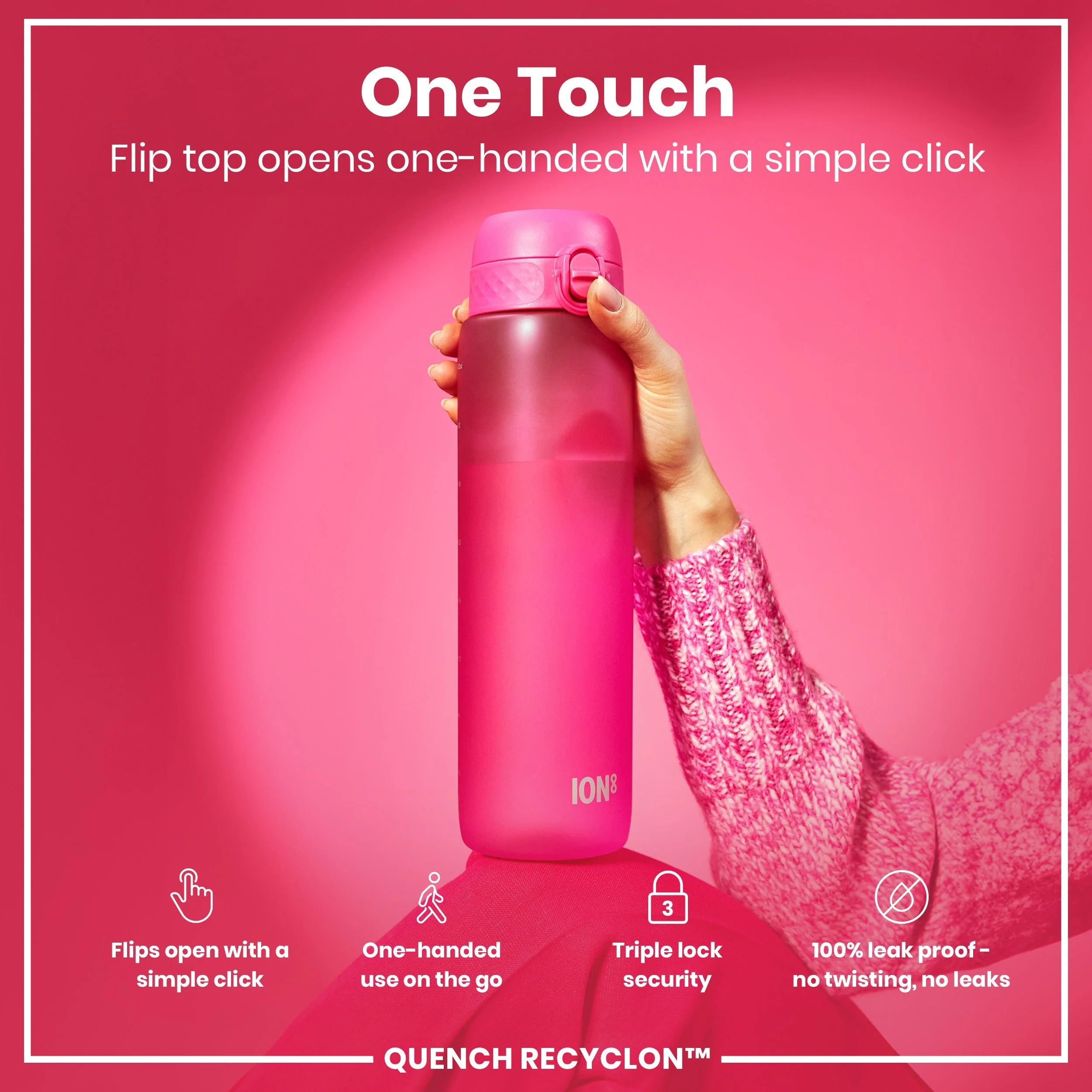 Recyclon-Trinkflasche, Rosa, 1 L - Image 3