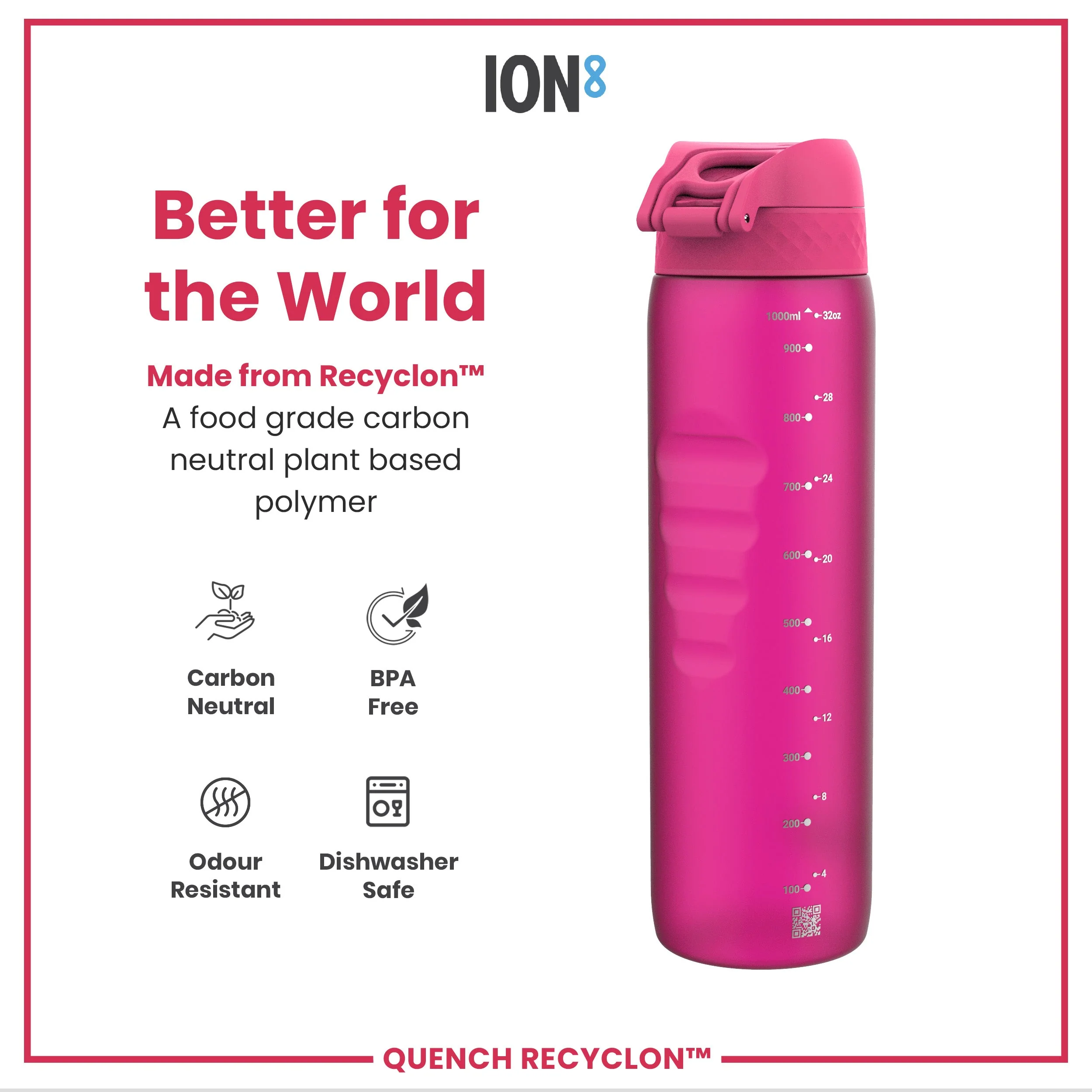 Recyclon-Trinkflasche, Rosa, 1 L - Image 5