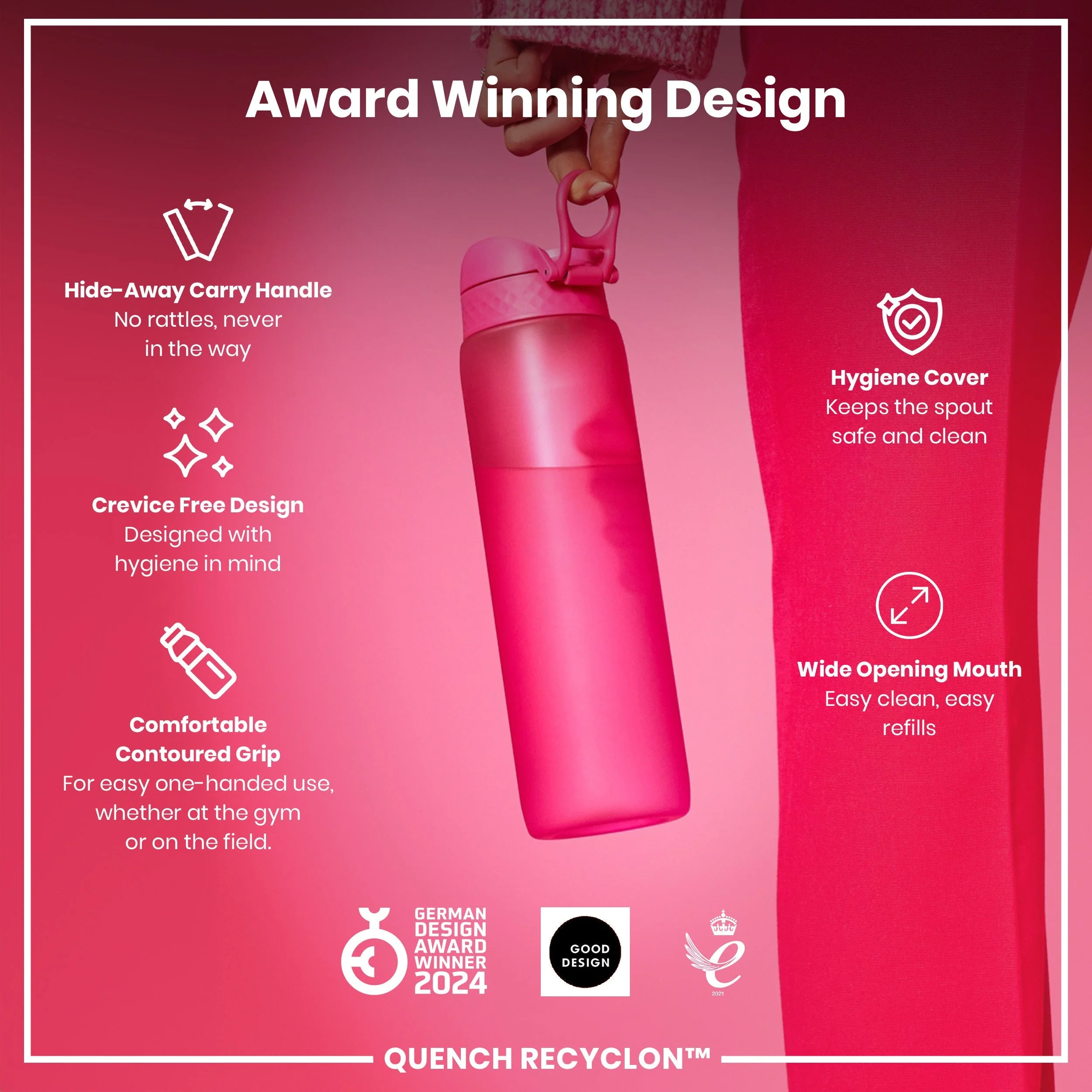 Recyclon-Trinkflasche, Rosa, 1 L - Image 6