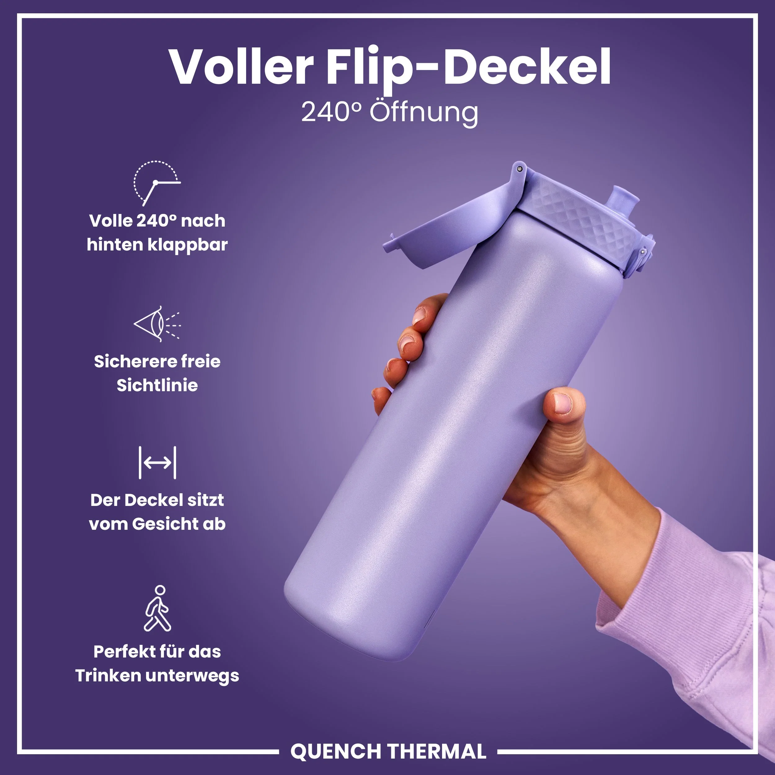 Isolierte Edelstahl-Trinkflasche, Helllila, 1 L - Image 4