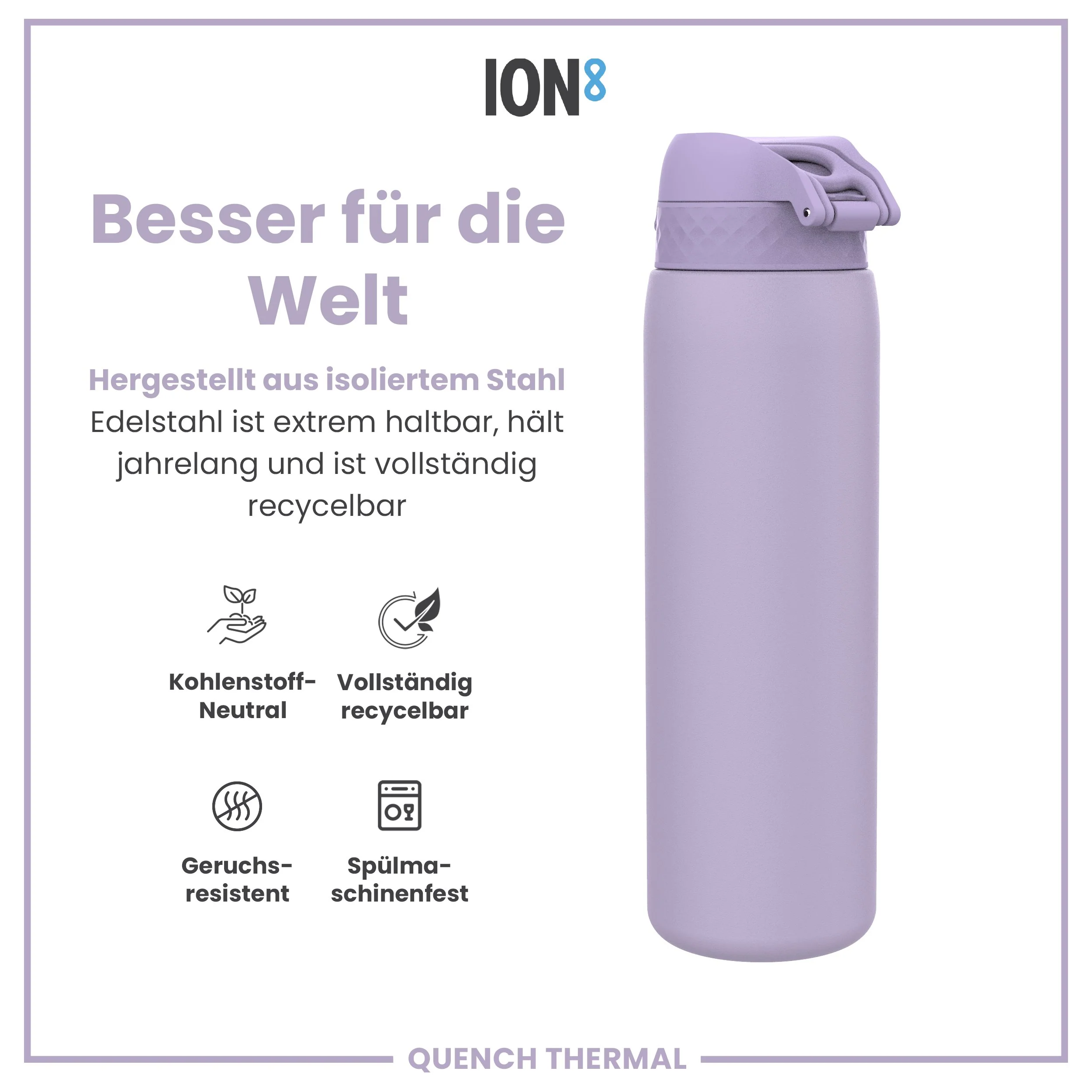Isolierte Edelstahl-Trinkflasche, Helllila, 1 L - Image 5