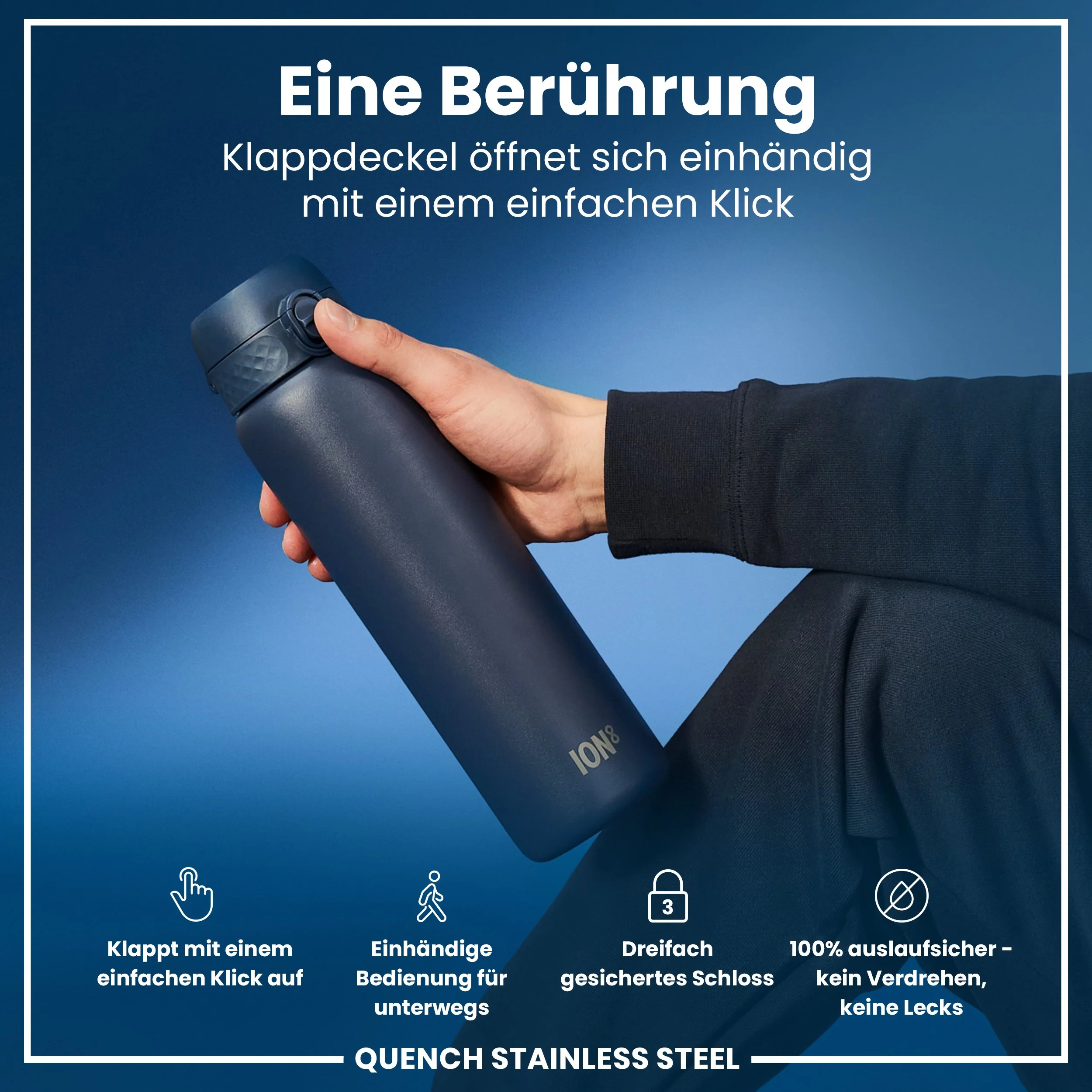 Leichte Edelstahl-Trinkflasche, Aschemarine, 1 L - Image 3
