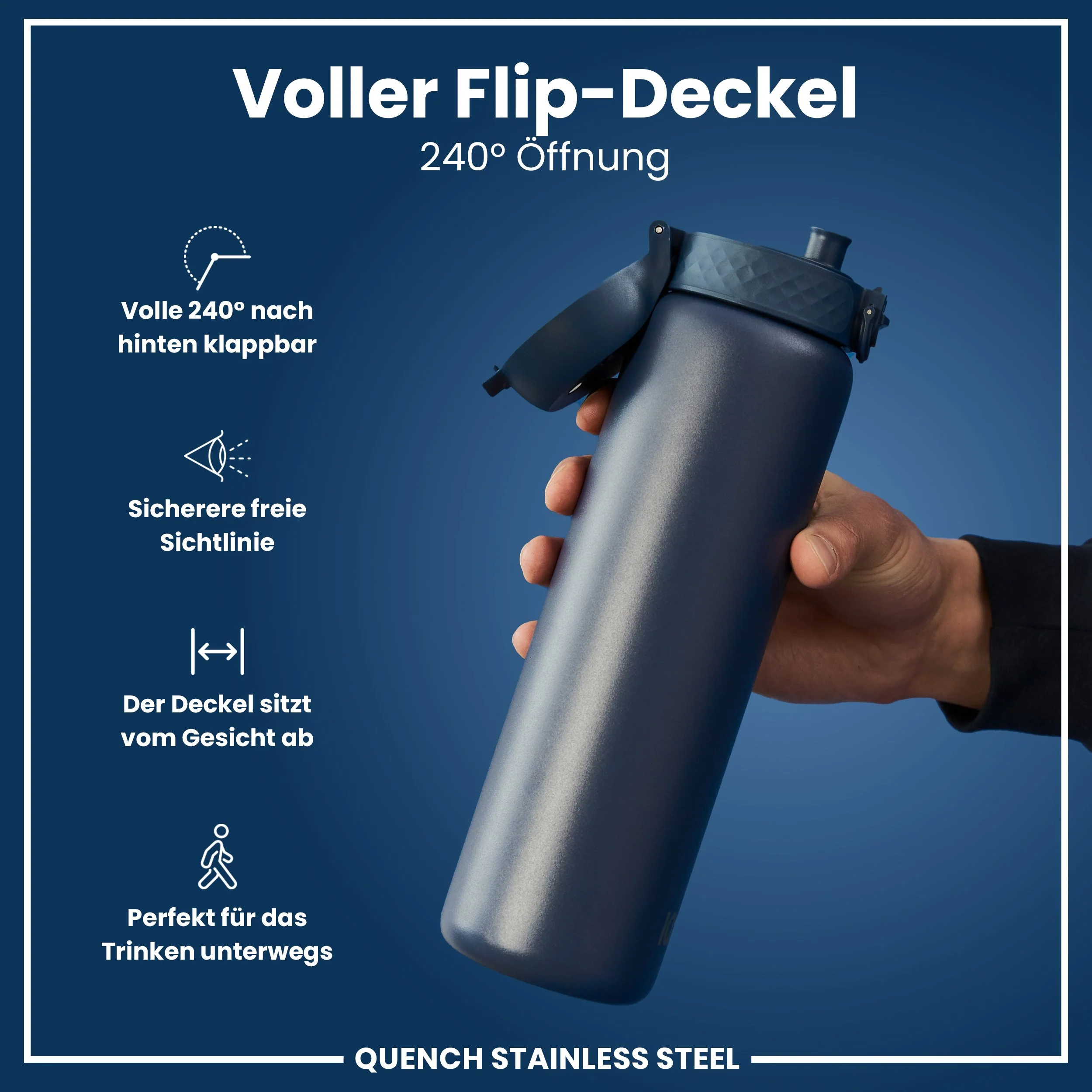 Leichte Edelstahl-Trinkflasche, Aschemarine, 1 L - Image 4