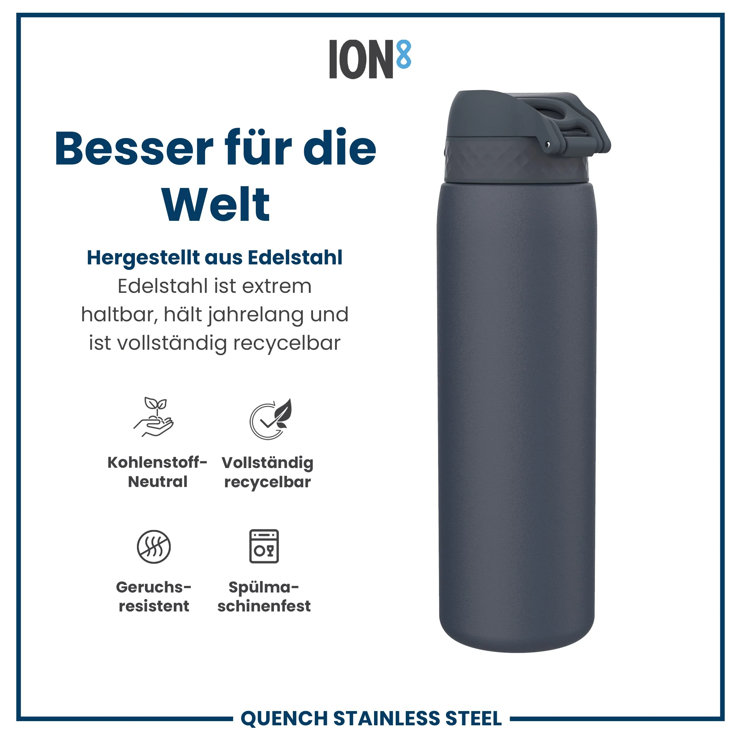 Leichte Edelstahl-Trinkflasche, Aschemarine, 1 L - Image 5