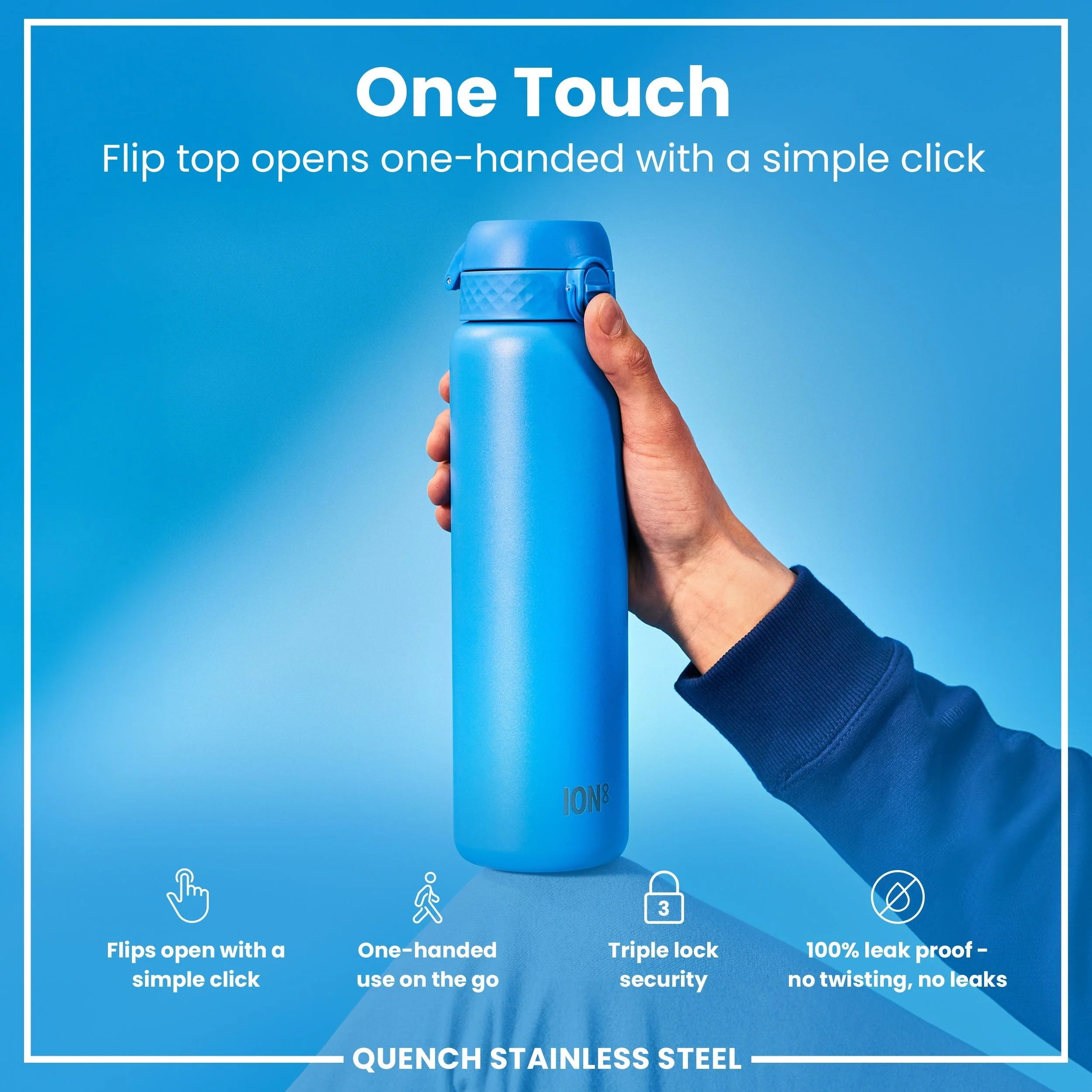 Leichte Edelstahl-Trinkflasche, Blau, 1 L - Image 3