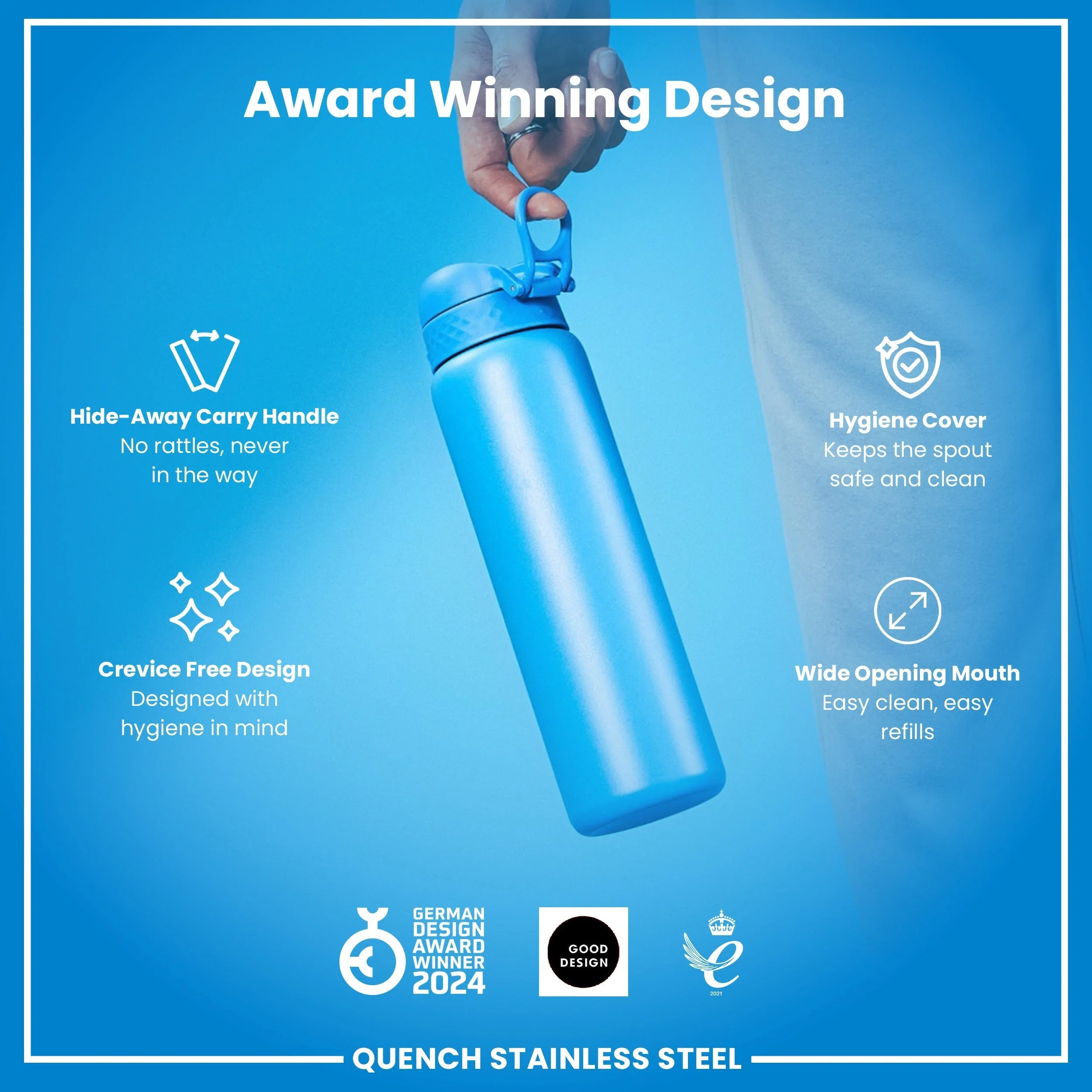 Leichte Edelstahl-Trinkflasche, Blau, 1 L - Image 6
