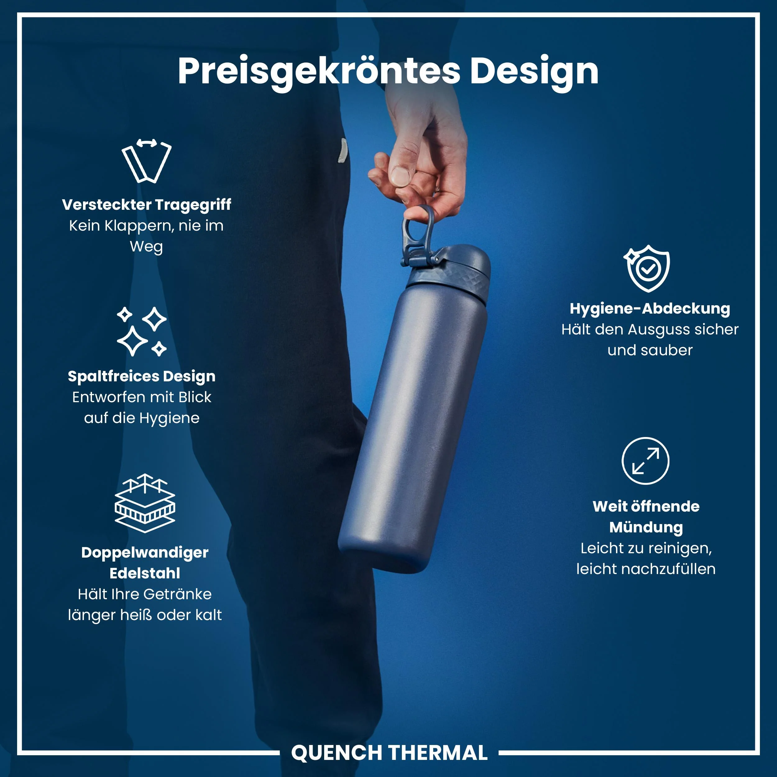 Isolierte Edelstahl-Trinkflasche, Aschemarine, 1 L - Image 6