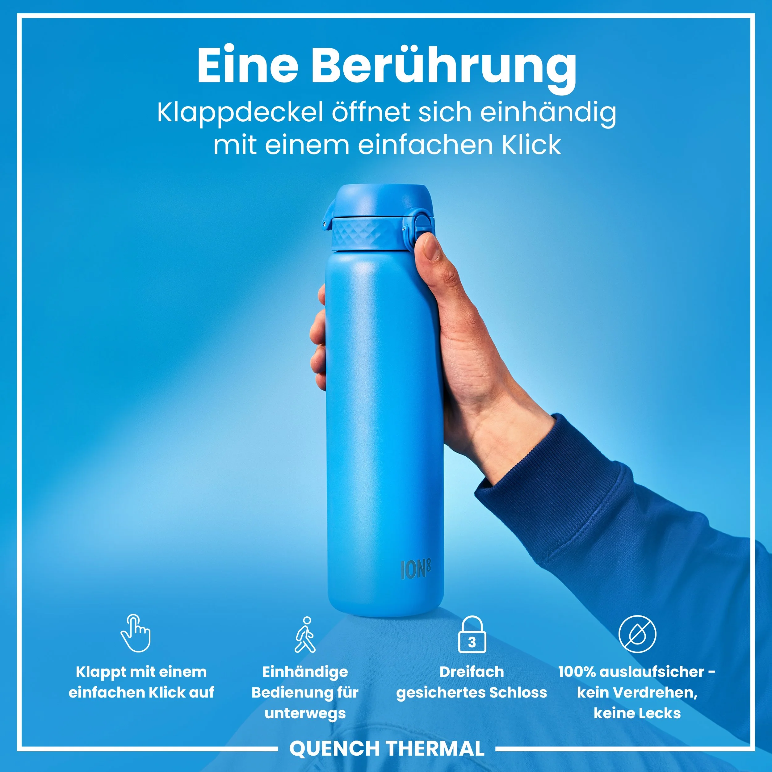 Isolierte Edelstahl-Trinkflasche, Blau, 1 L - Image 3