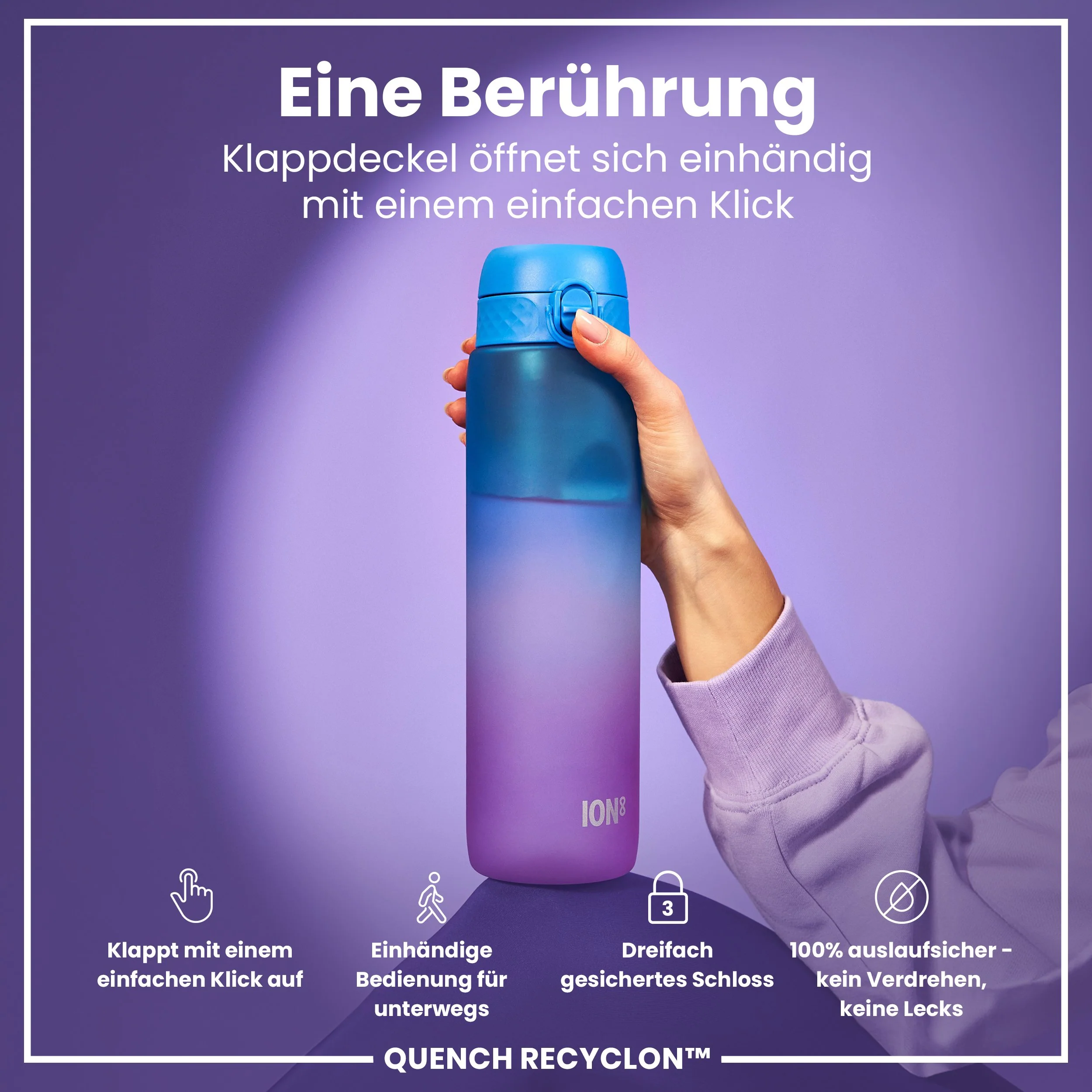 Recyclon-Trinkflasche mit Trinkzeiten, Blau & Pink, 1 L - Image 3