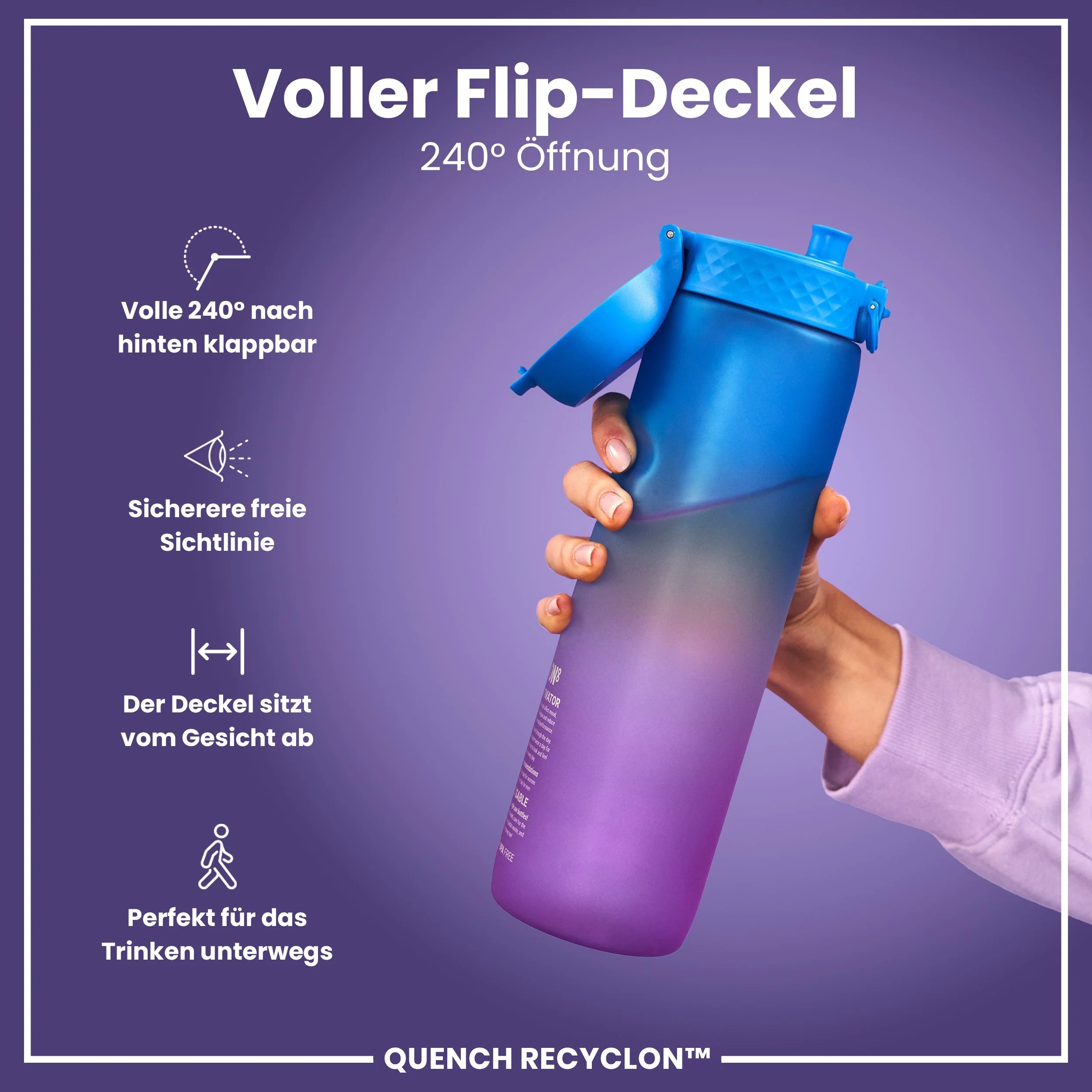 Recyclon-Trinkflasche mit Trinkzeiten, Blau & Pink, 1 L - Image 4