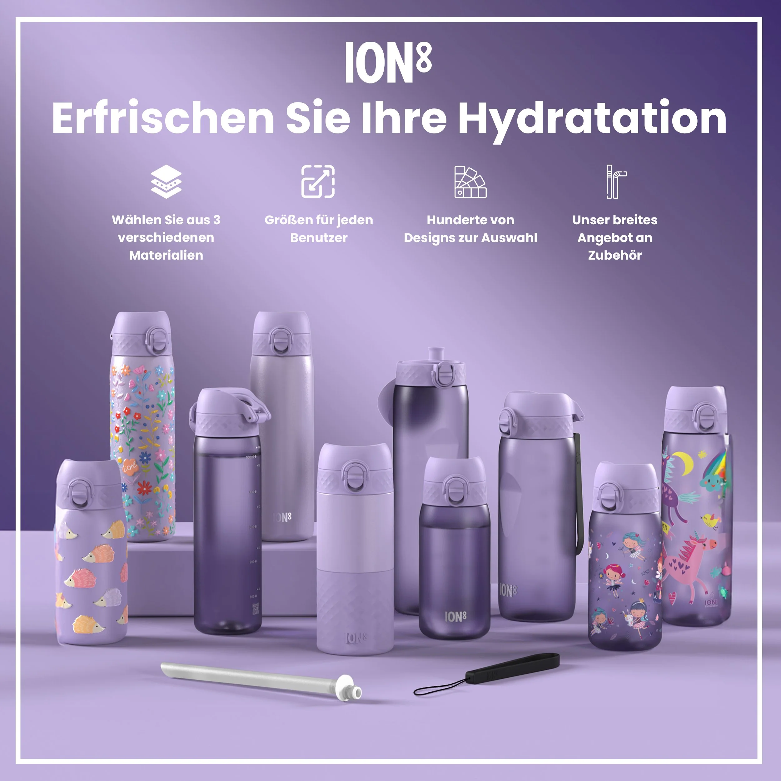 Recyclon-Trinkflasche mit Trinkzeiten, Blau & Pink, 1 L - Image 7