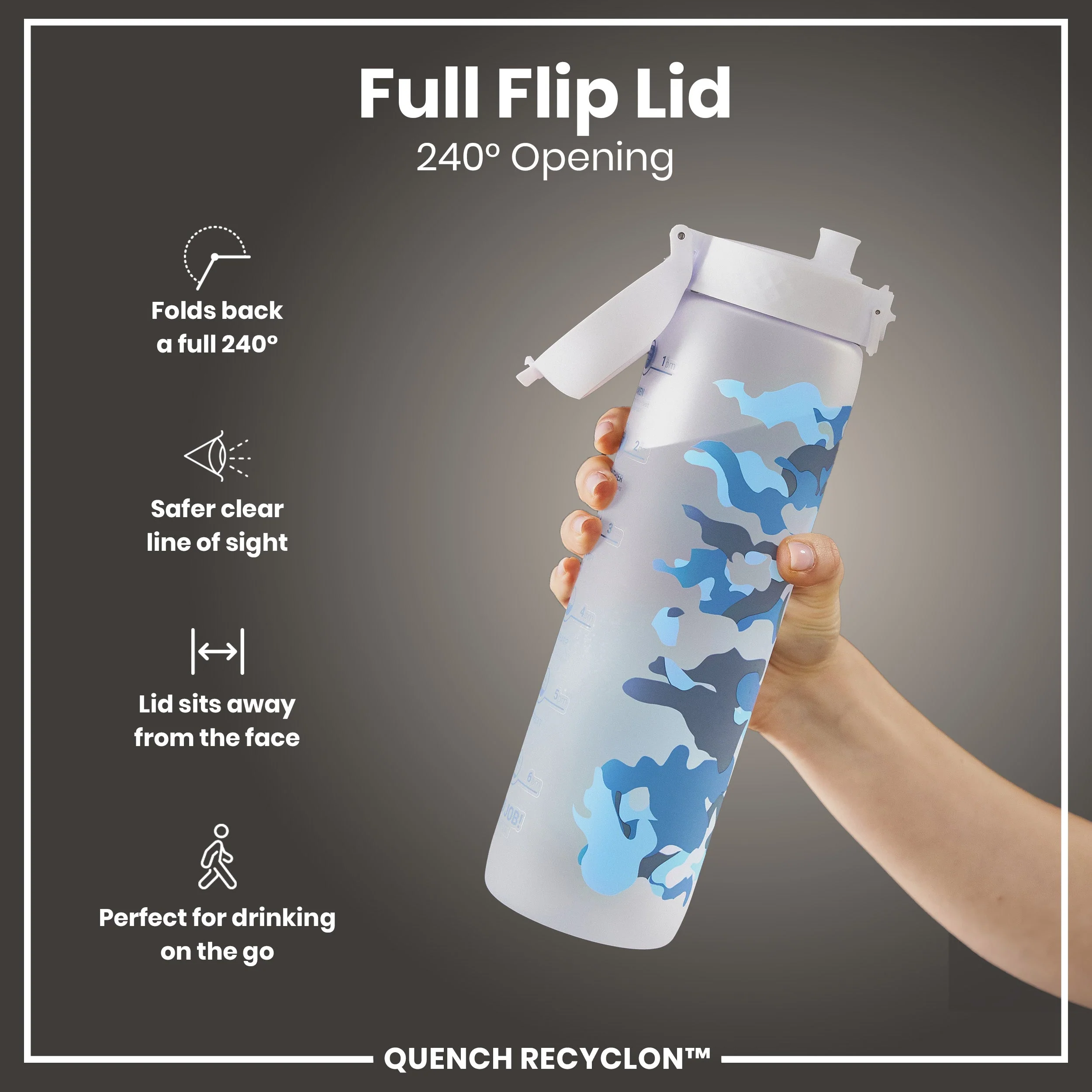 Recyclon-Trinkflasche mit Trinkzeiten, Tarnmuster, 1 L - Image 4