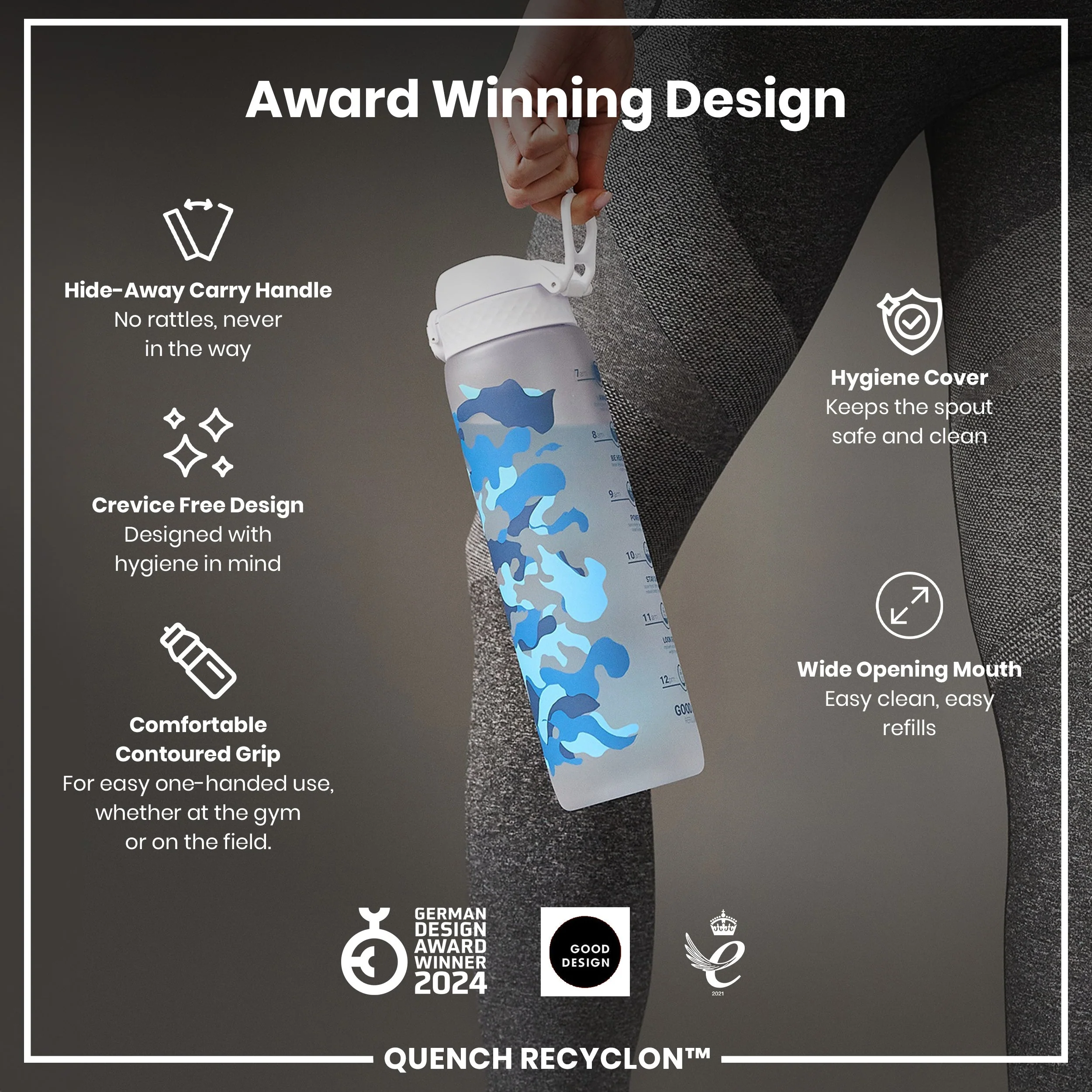 Recyclon-Trinkflasche mit Trinkzeiten, Tarnmuster, 1 L - Image 6
