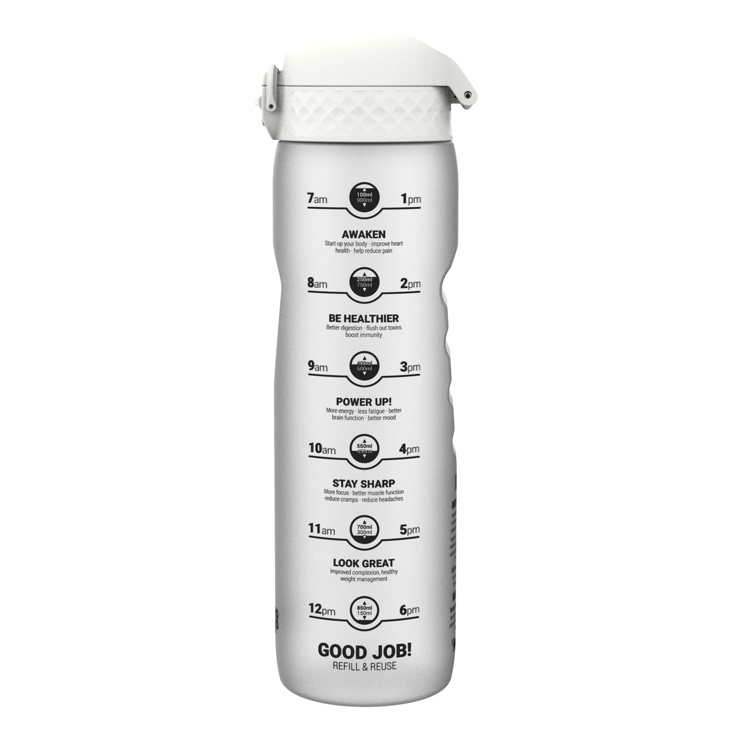Recyclon-Trinkflasche mit Trinkzeiten, Ice, 1 L