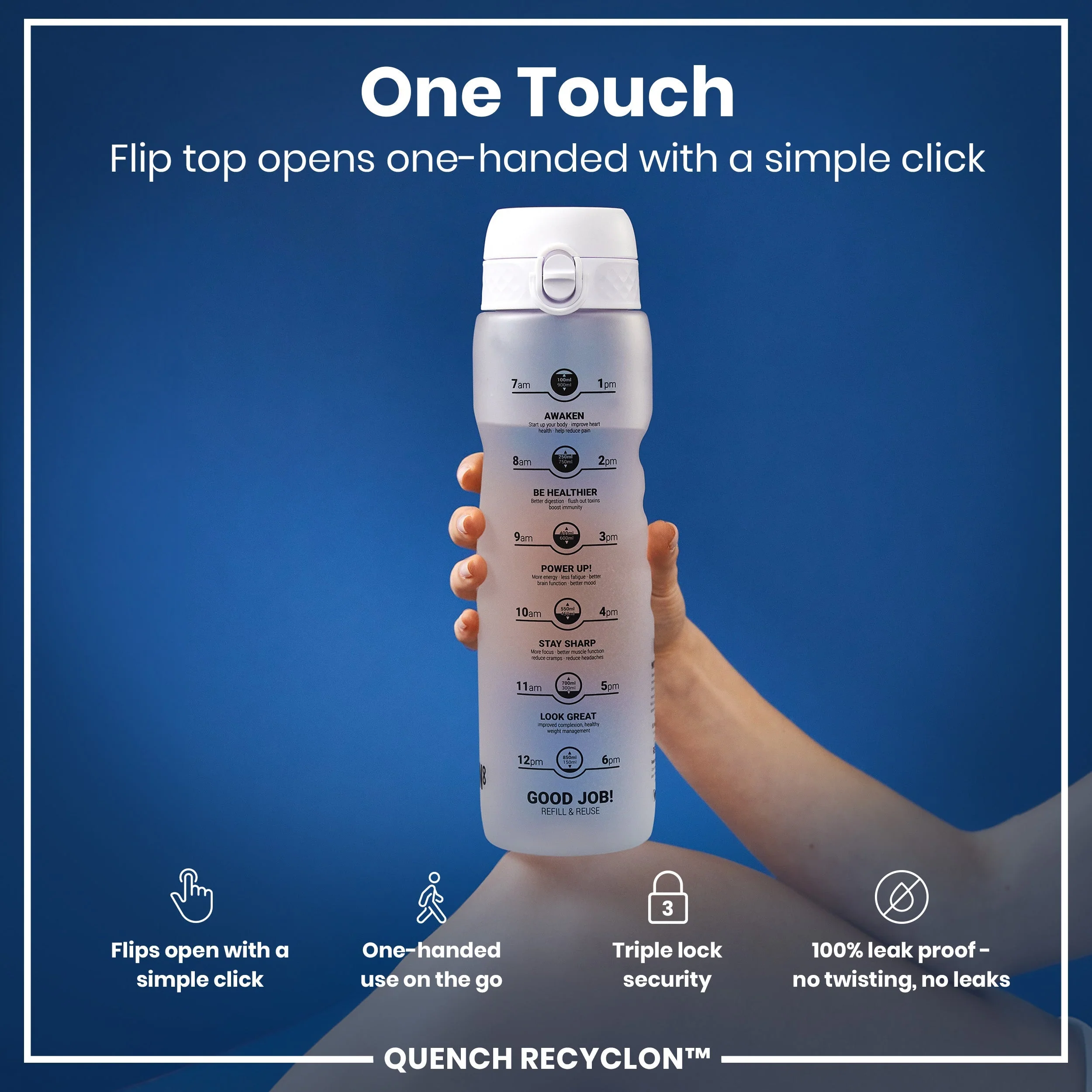Recyclon-Trinkflasche mit Trinkzeiten, Ice, 1 L - Image 3