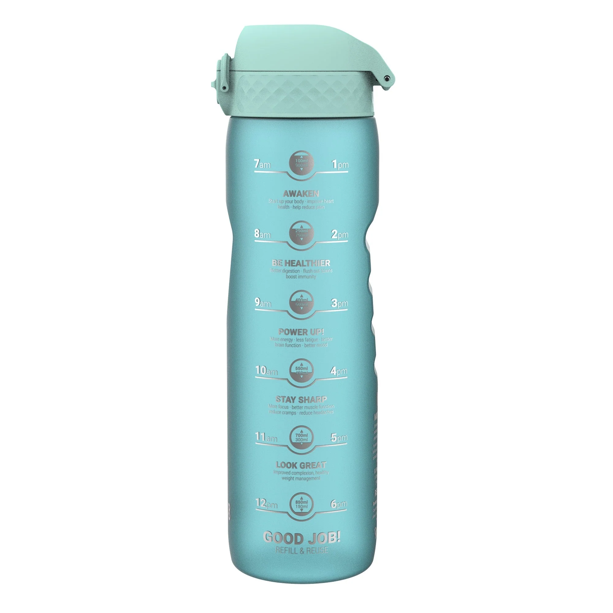 Recyclon-Trinkflasche mit Trinkzeiten, Sonic-Blau, 1 L