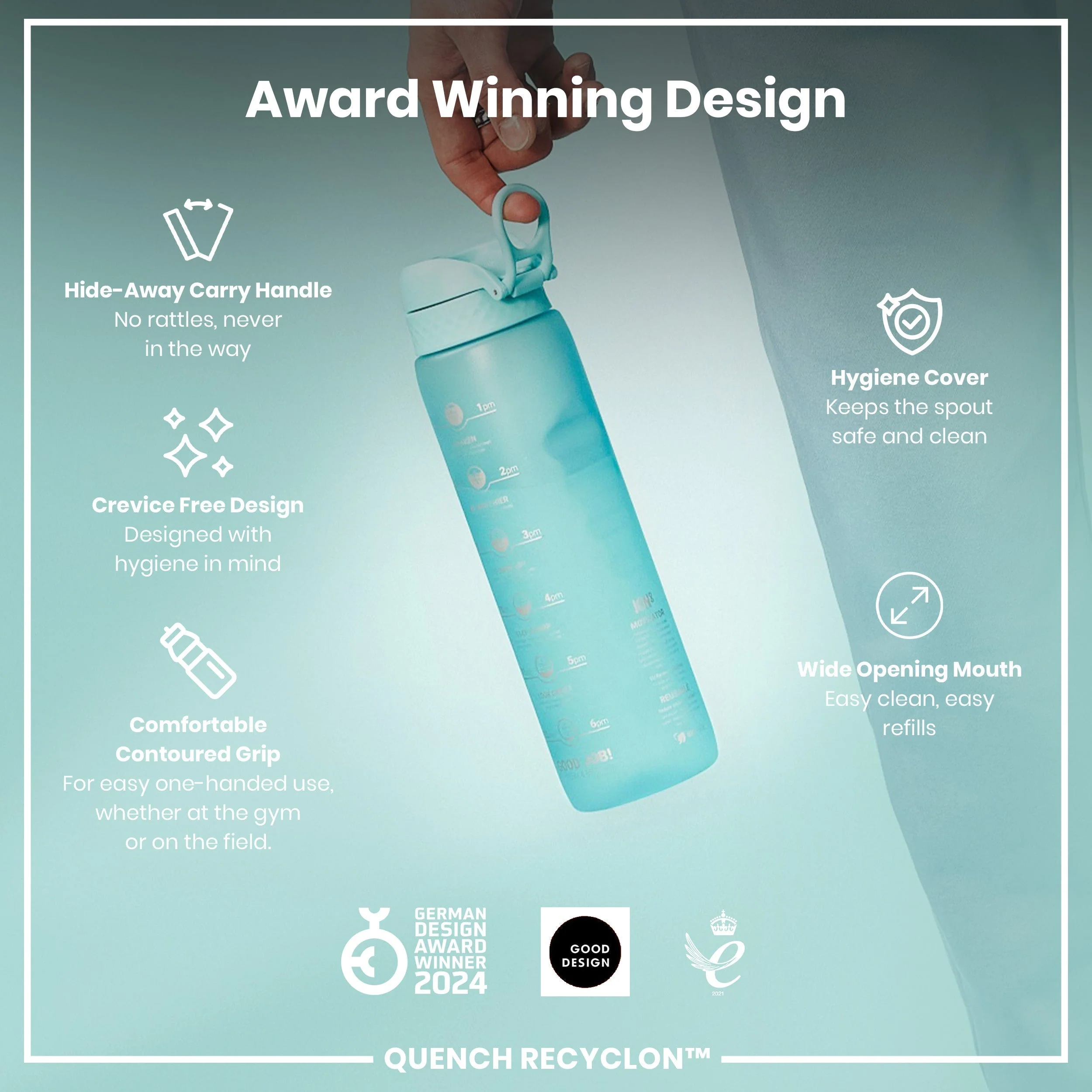 Recyclon-Trinkflasche mit Trinkzeiten, Sonic-Blau, 1 L - Image 6