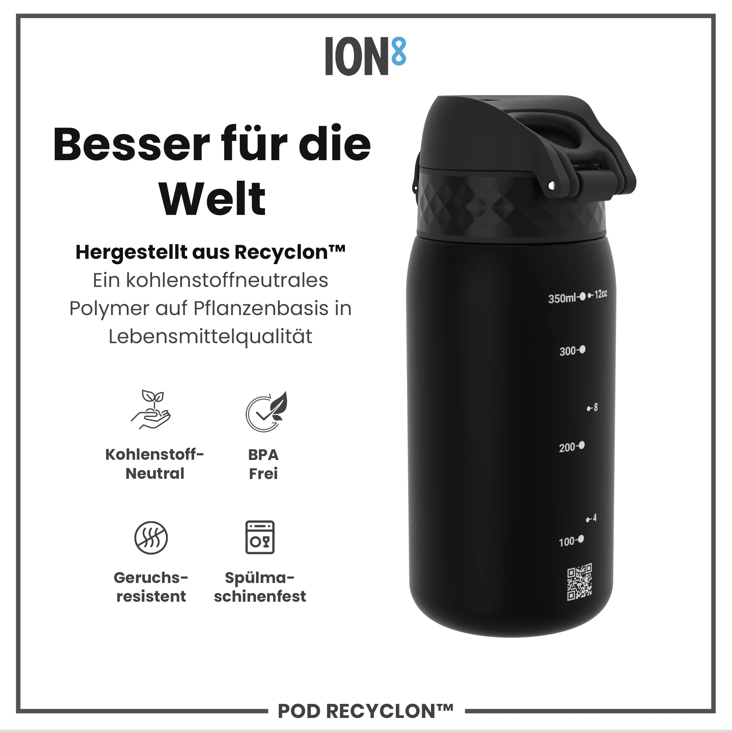 Recyclon Trinkflasche, Schwarz, 350 ml - Image 5