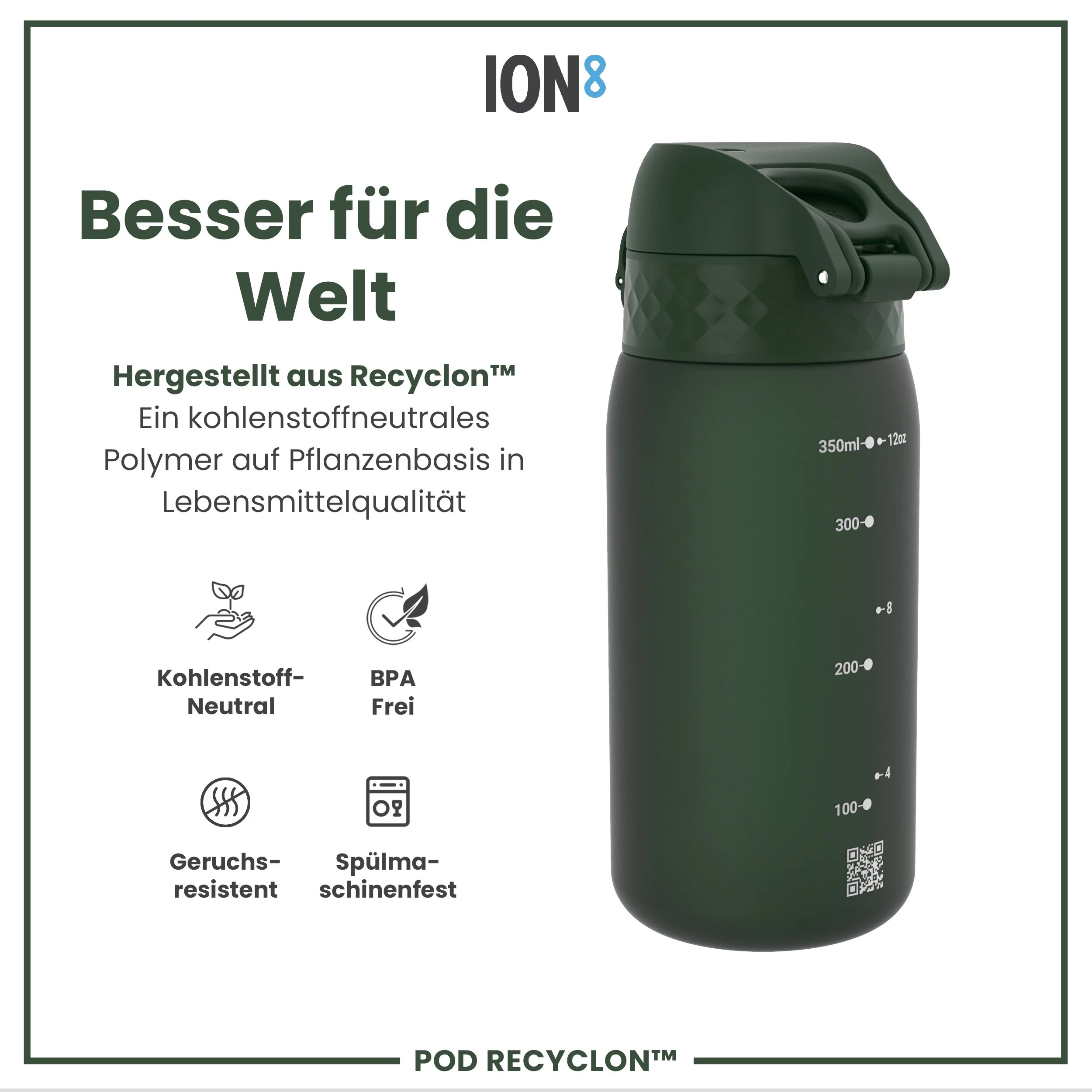 Recyclon Trinkflasche, Dunkelgrün, 350 ml - Image 5