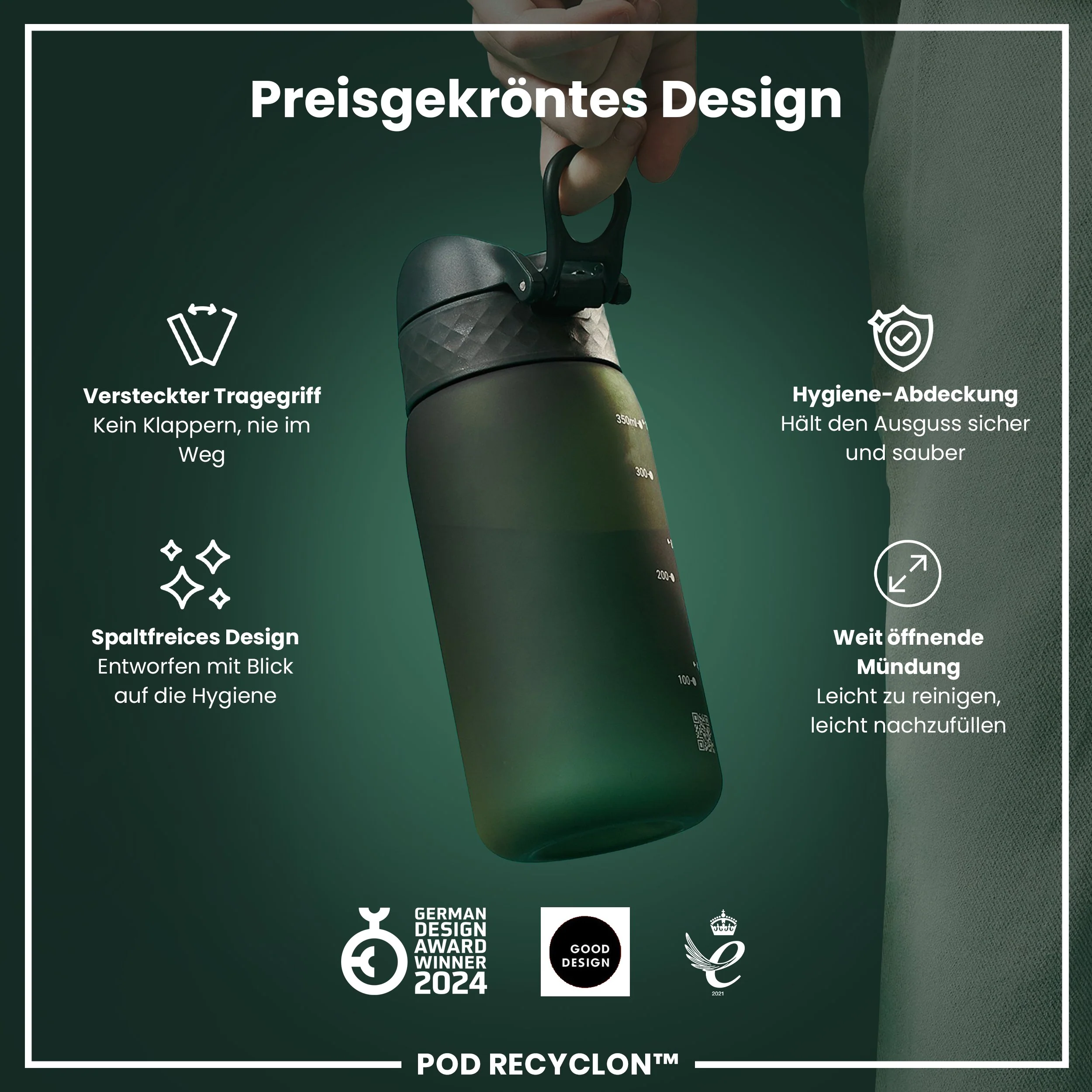 Recyclon Trinkflasche, Dunkelgrün, 350 ml - Image 6