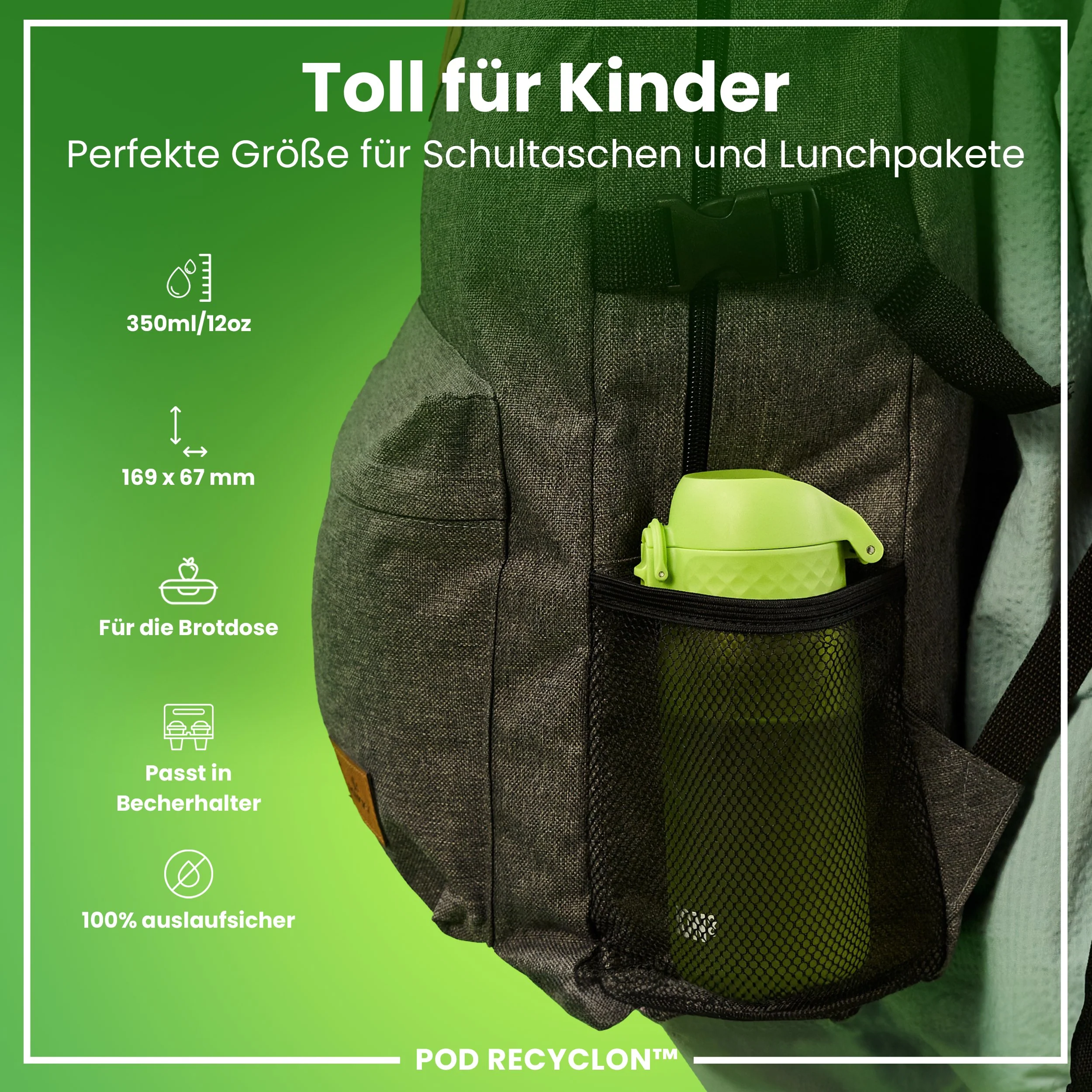 Recyclon Trinkflasche, Grün, 350 ml - Image 2
