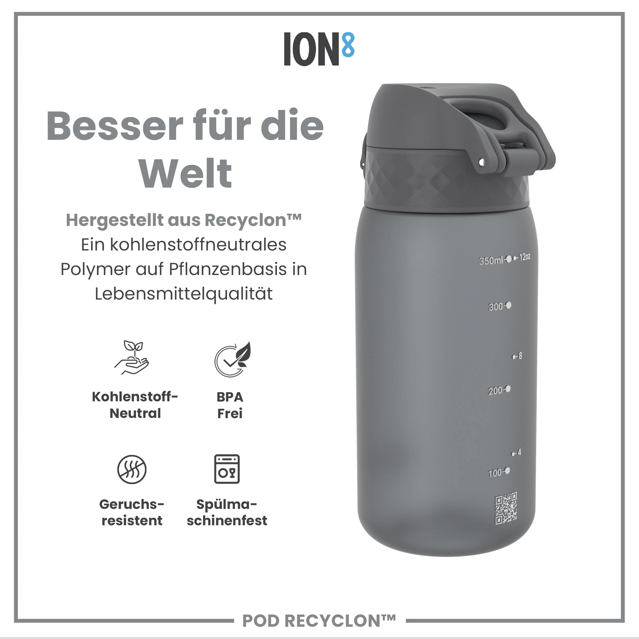 Recyclon Trinkflasche,  Grau, 350 ml - Image 5
