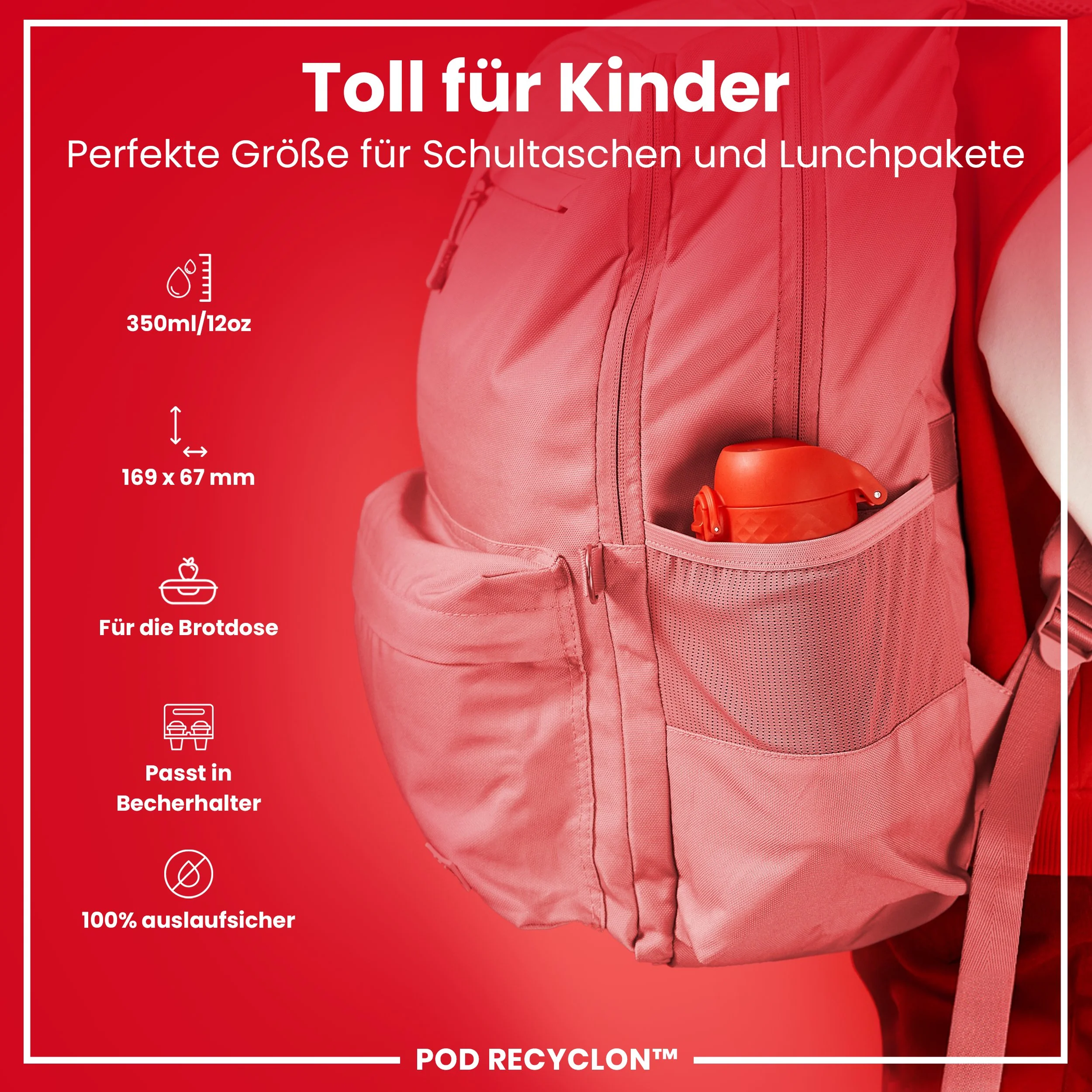 Recyclon Trinkflasche, Rot, 350 ml - Image 2