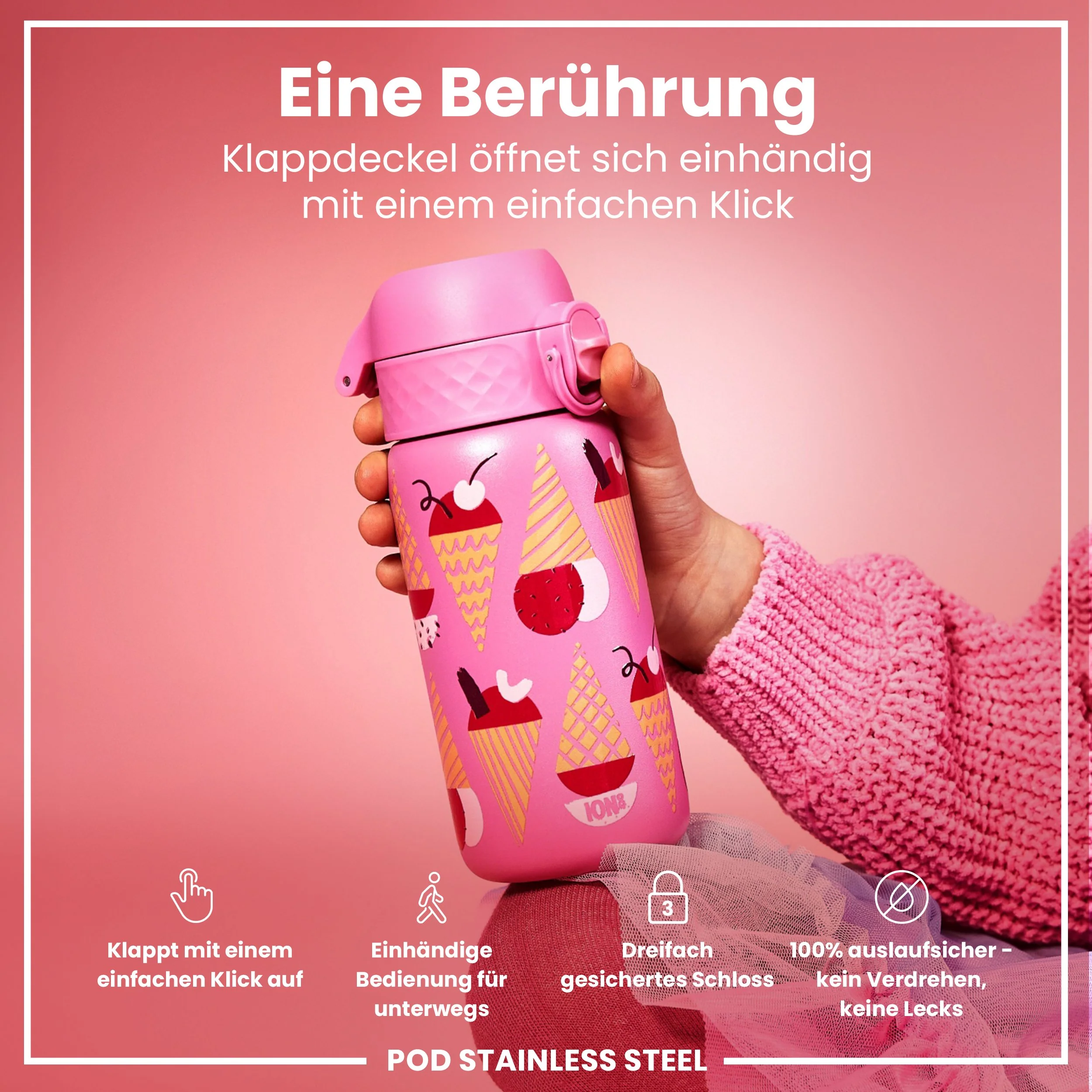 Leichte Edelstahl-Trinkflasche, Eiscreme, 400 ml - Image 3