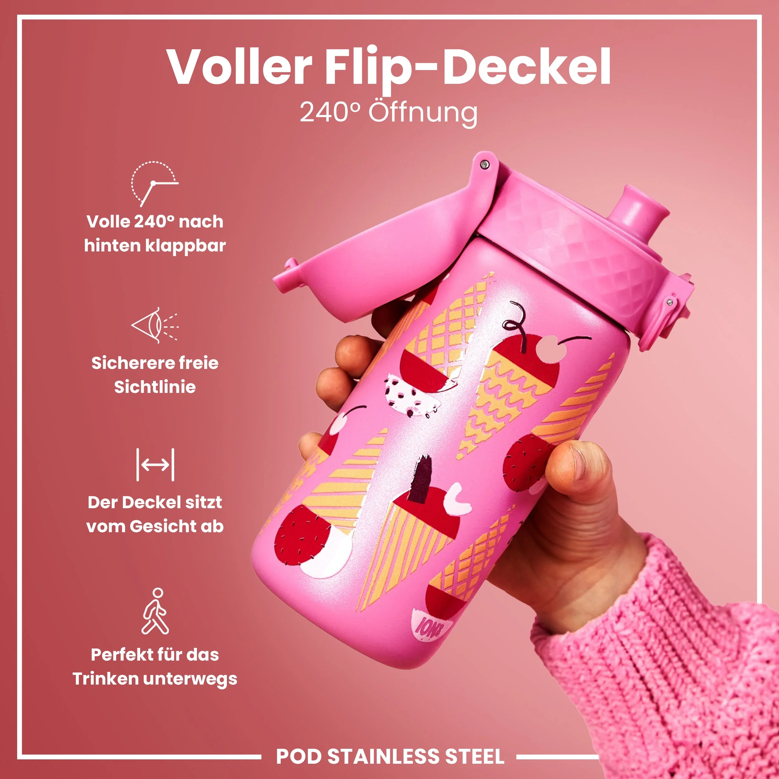 Leichte Edelstahl-Trinkflasche, Eiscreme, 400 ml - Image 4