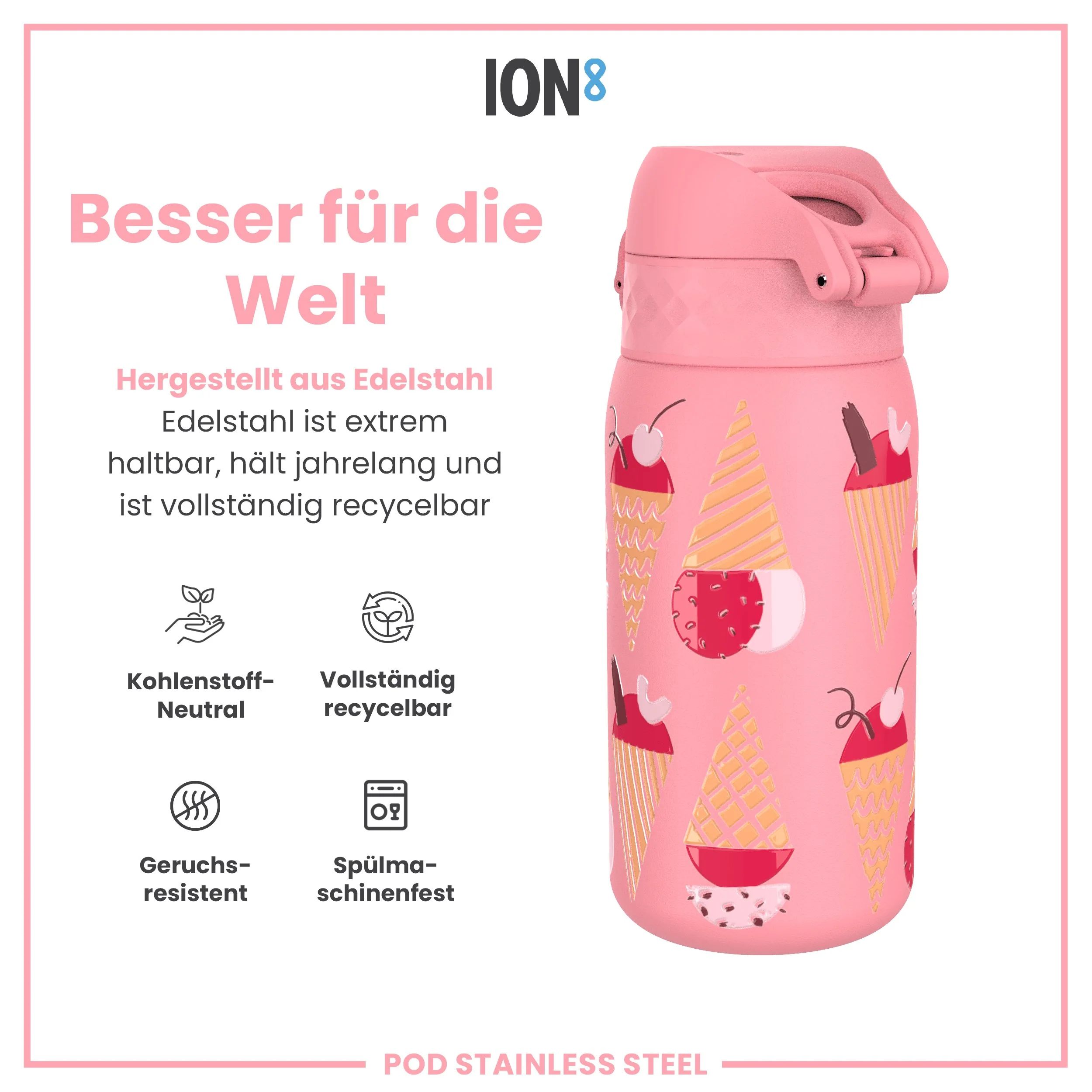 Leichte Edelstahl-Trinkflasche, Eiscreme, 400 ml - Image 5
