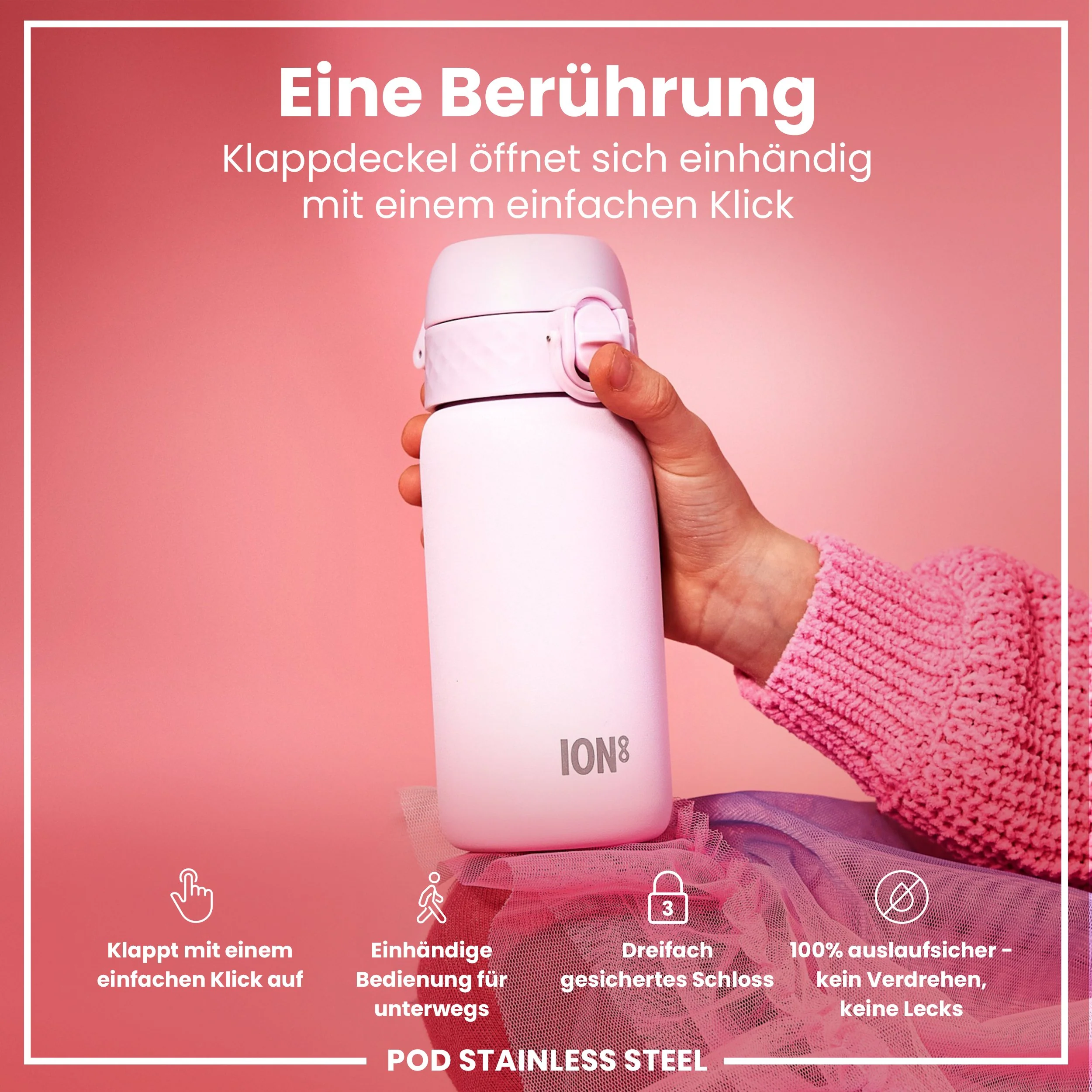Leichte Edelstahl-Trinkflasche, Flieder Dämmerung, 400 ml - Image 3