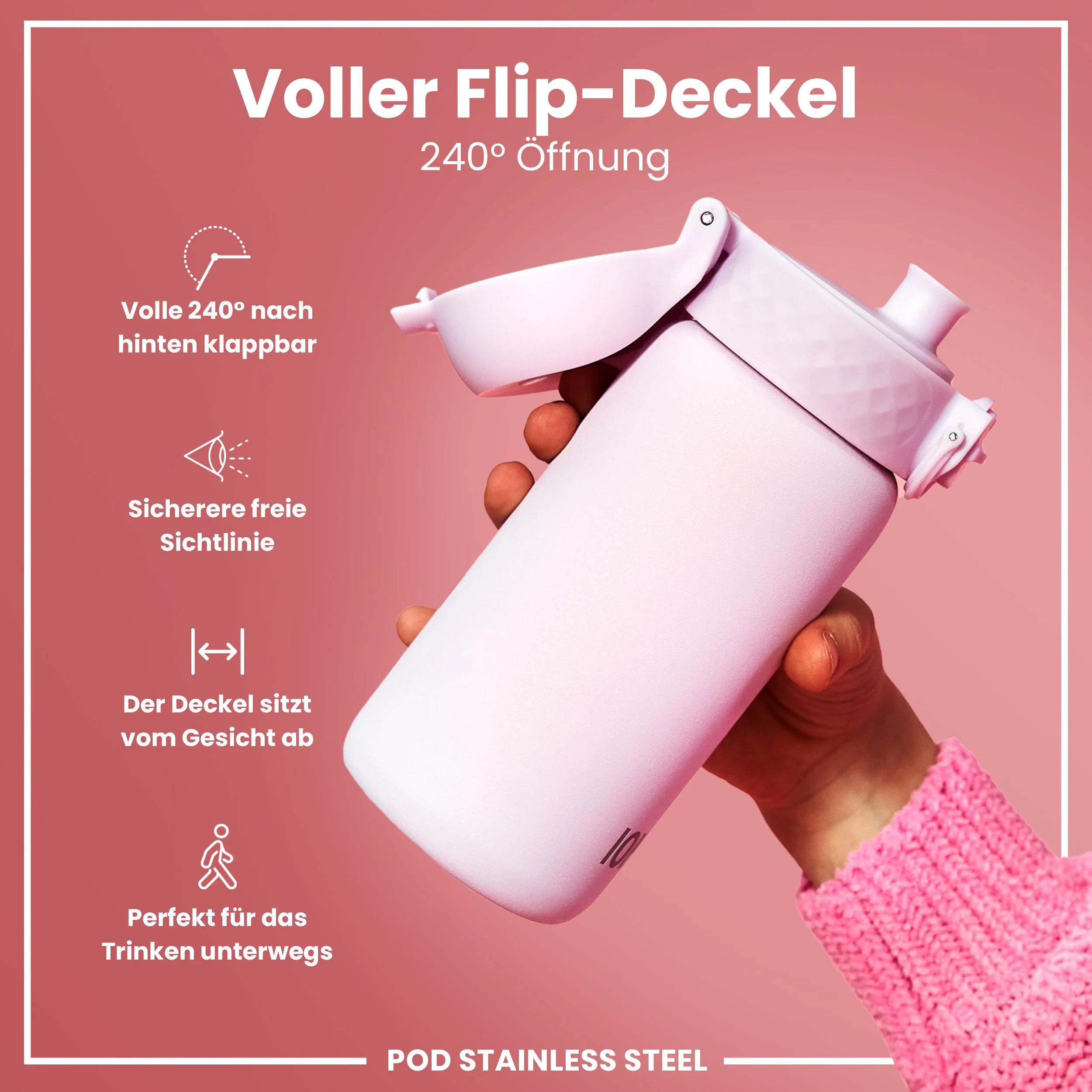 Leichte Edelstahl-Trinkflasche, Flieder Dämmerung, 400 ml - Image 4