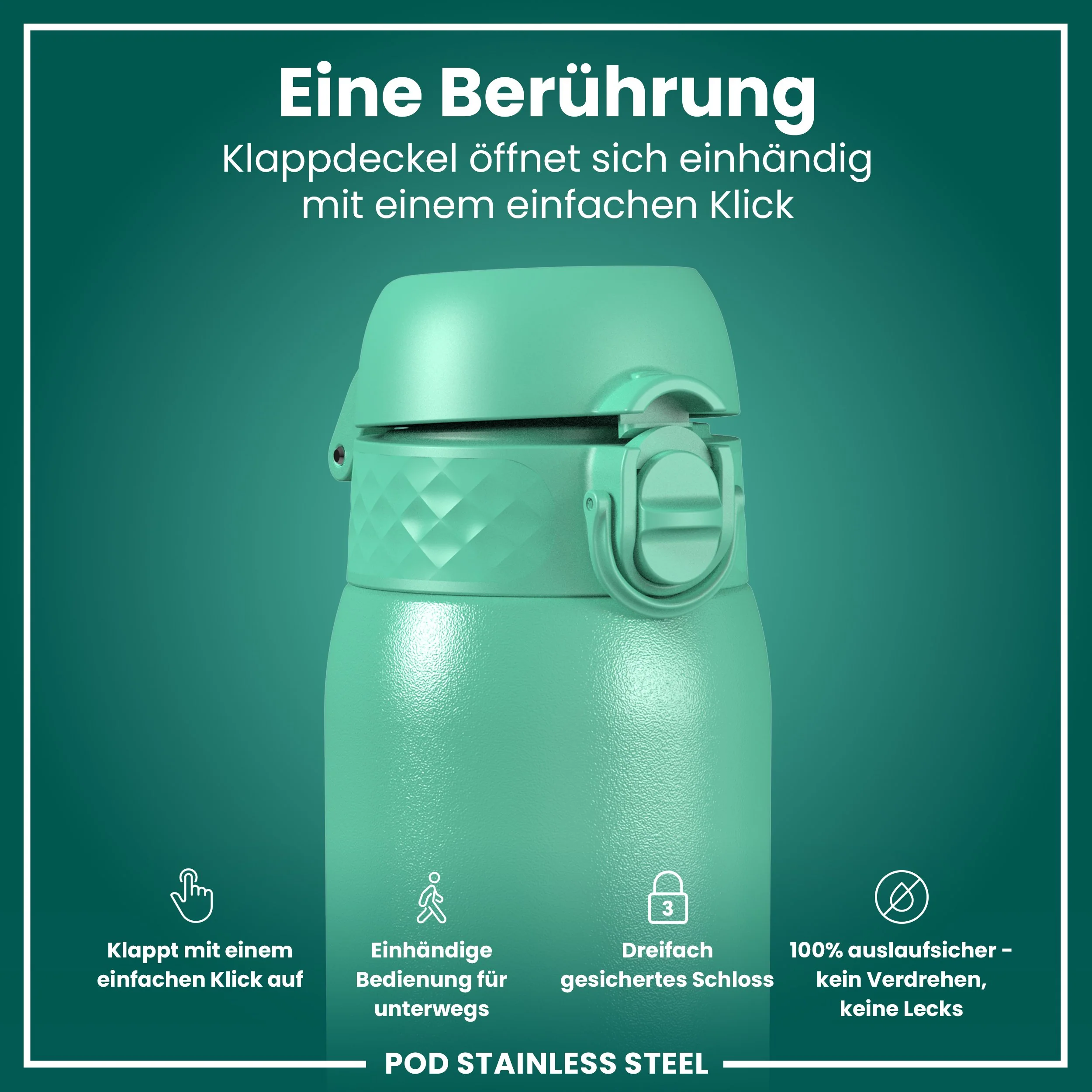 Leichte Edelstahl-Trinkflasche, Türkis, 400 ml - Image 3