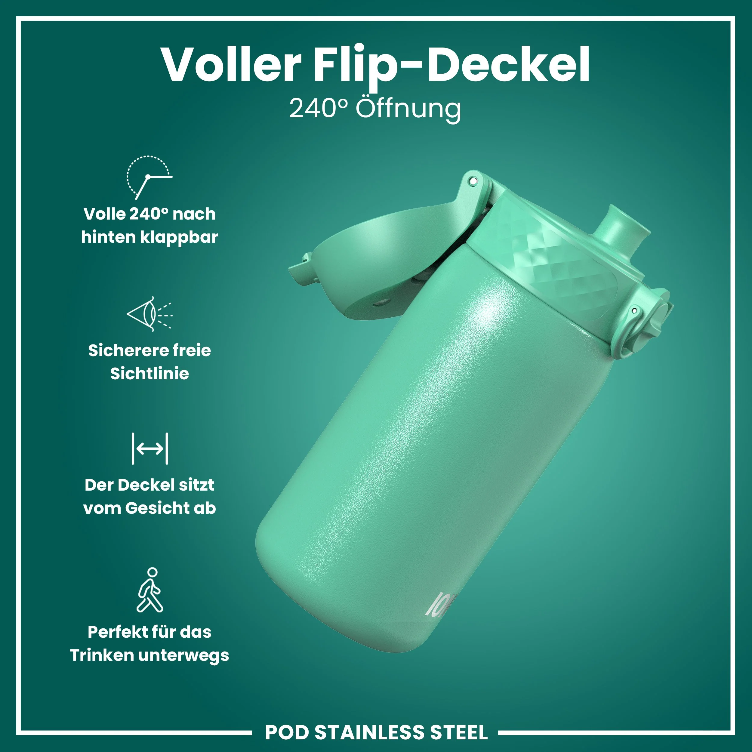 Leichte Edelstahl-Trinkflasche, Türkis, 400 ml - Image 4