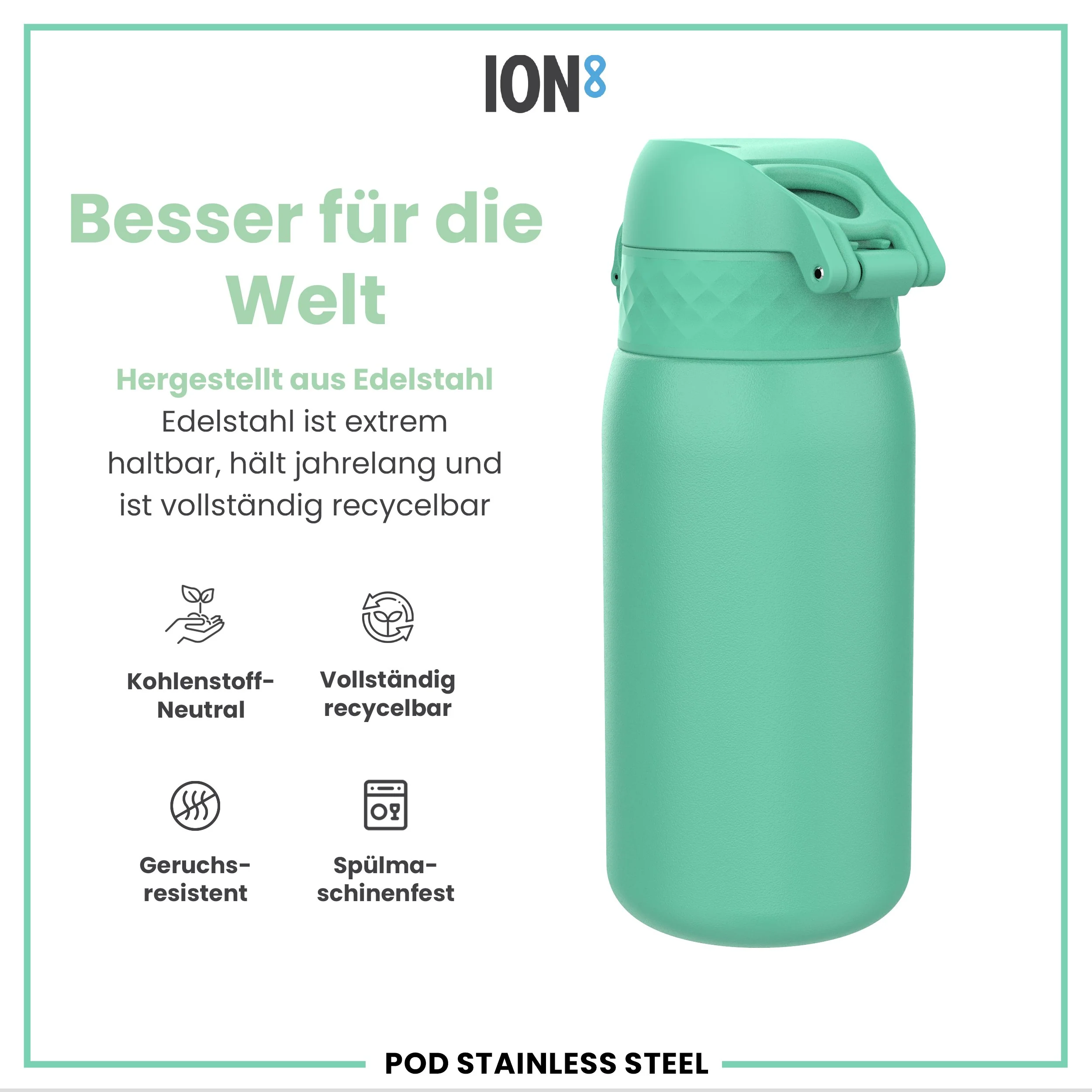Leichte Edelstahl-Trinkflasche, Türkis, 400 ml - Image 5