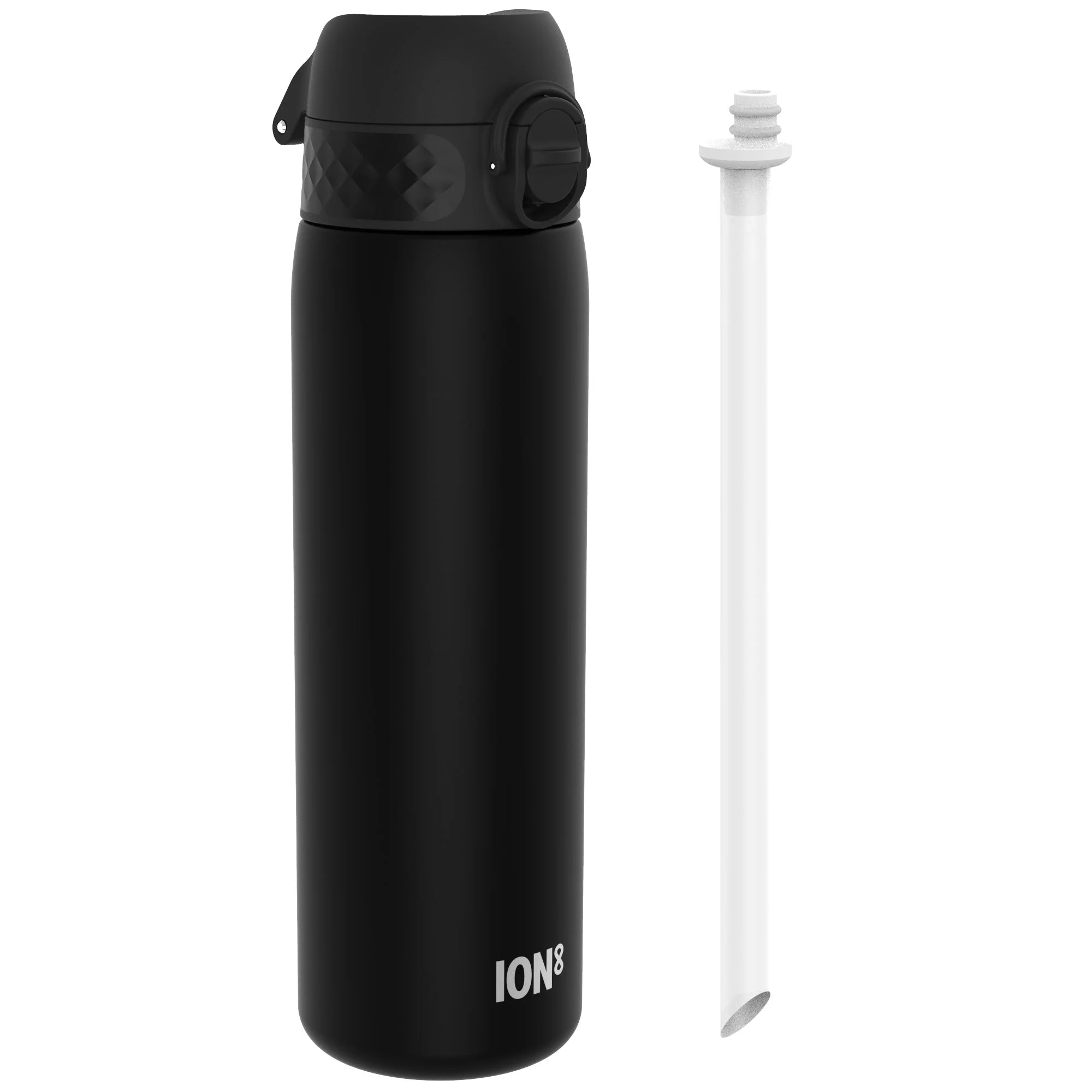 Recyclon Trinkflasche mit Strohhalm, Schwarz, 500 ml