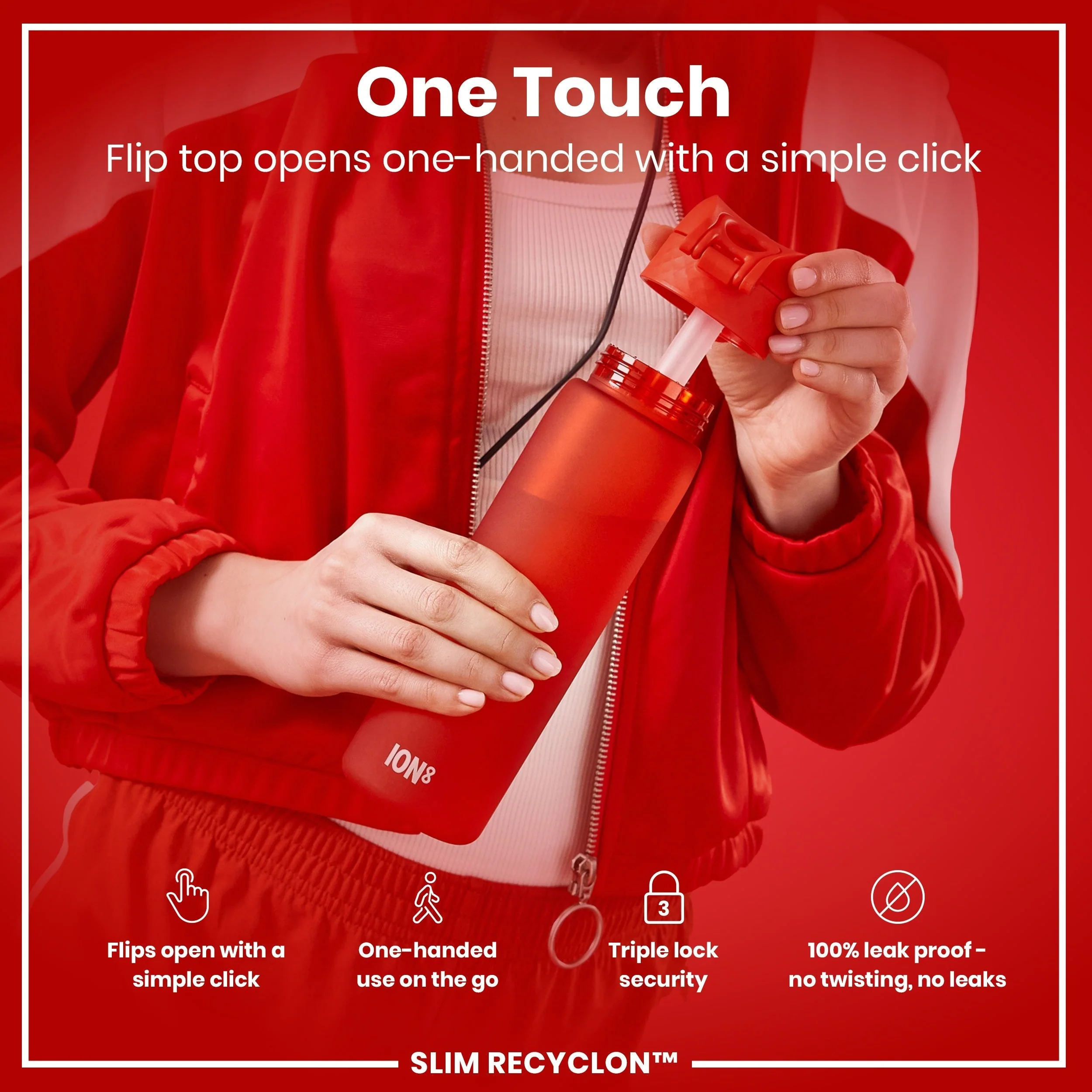 Recyclon Trinkflasche mit Strohhalm, Rot, 500 ml - Image 3