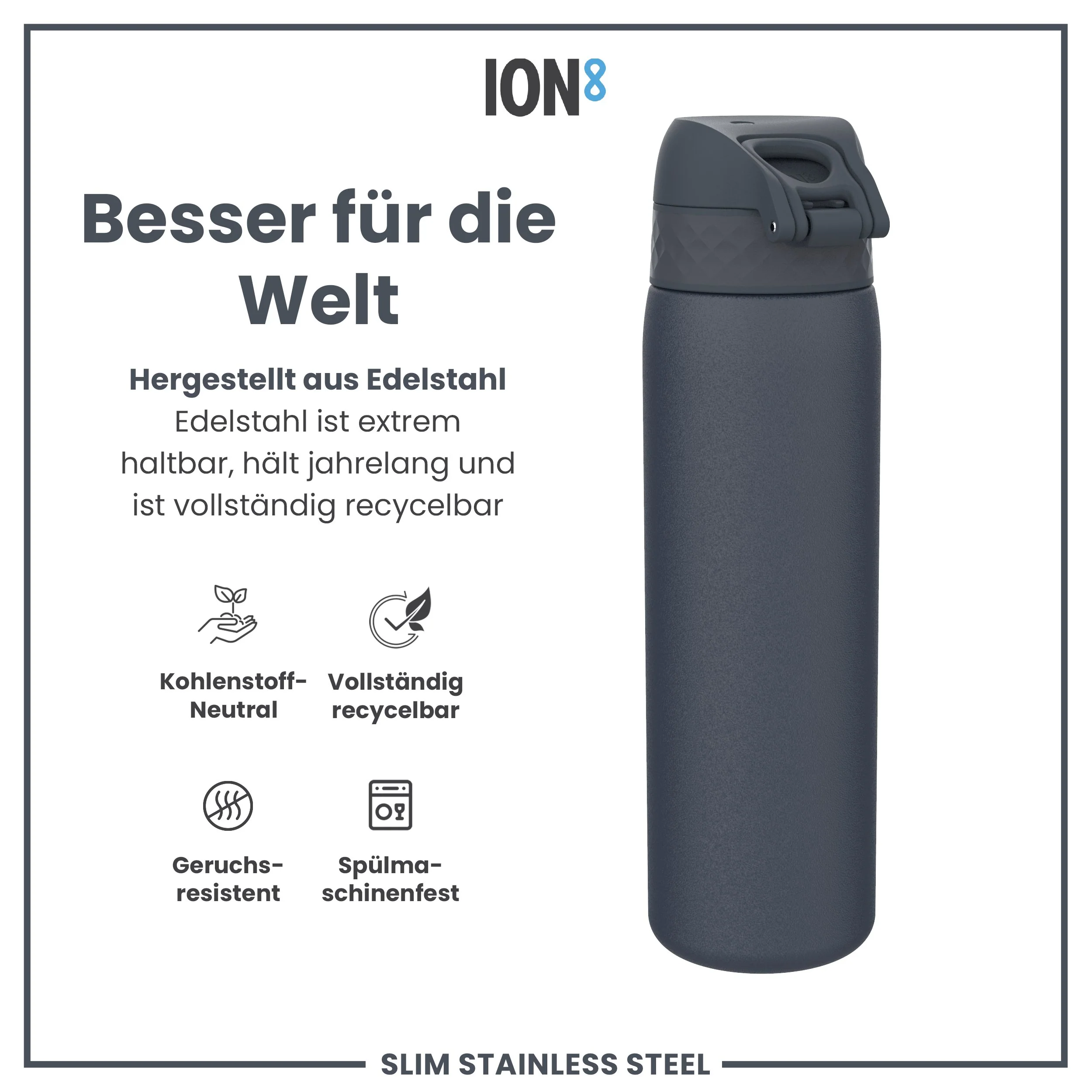 Leichte Edelstahl-Trinkflasche, Aschemarine, 600 ml - Image 5