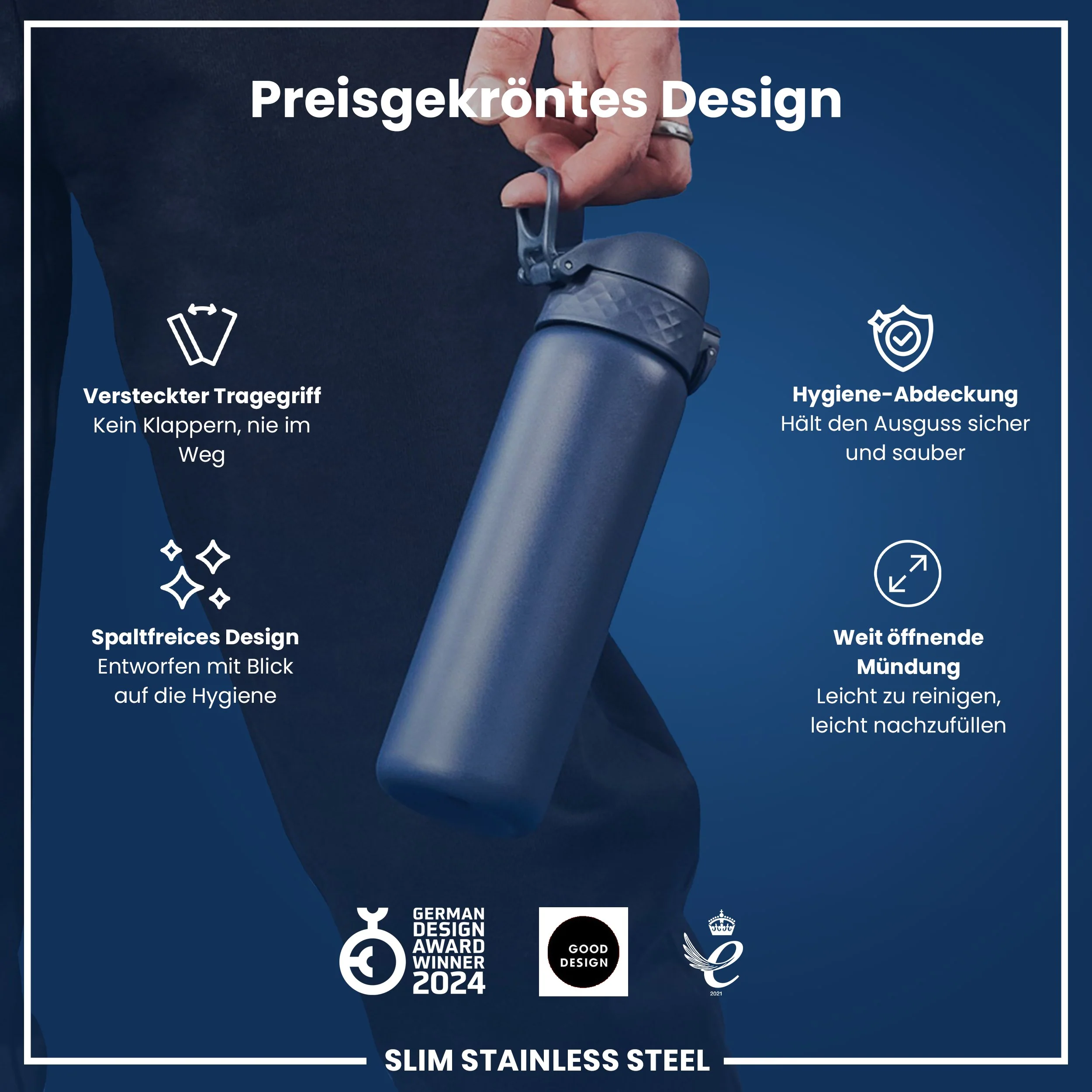 Leichte Edelstahl-Trinkflasche, Aschemarine, 600 ml - Image 6