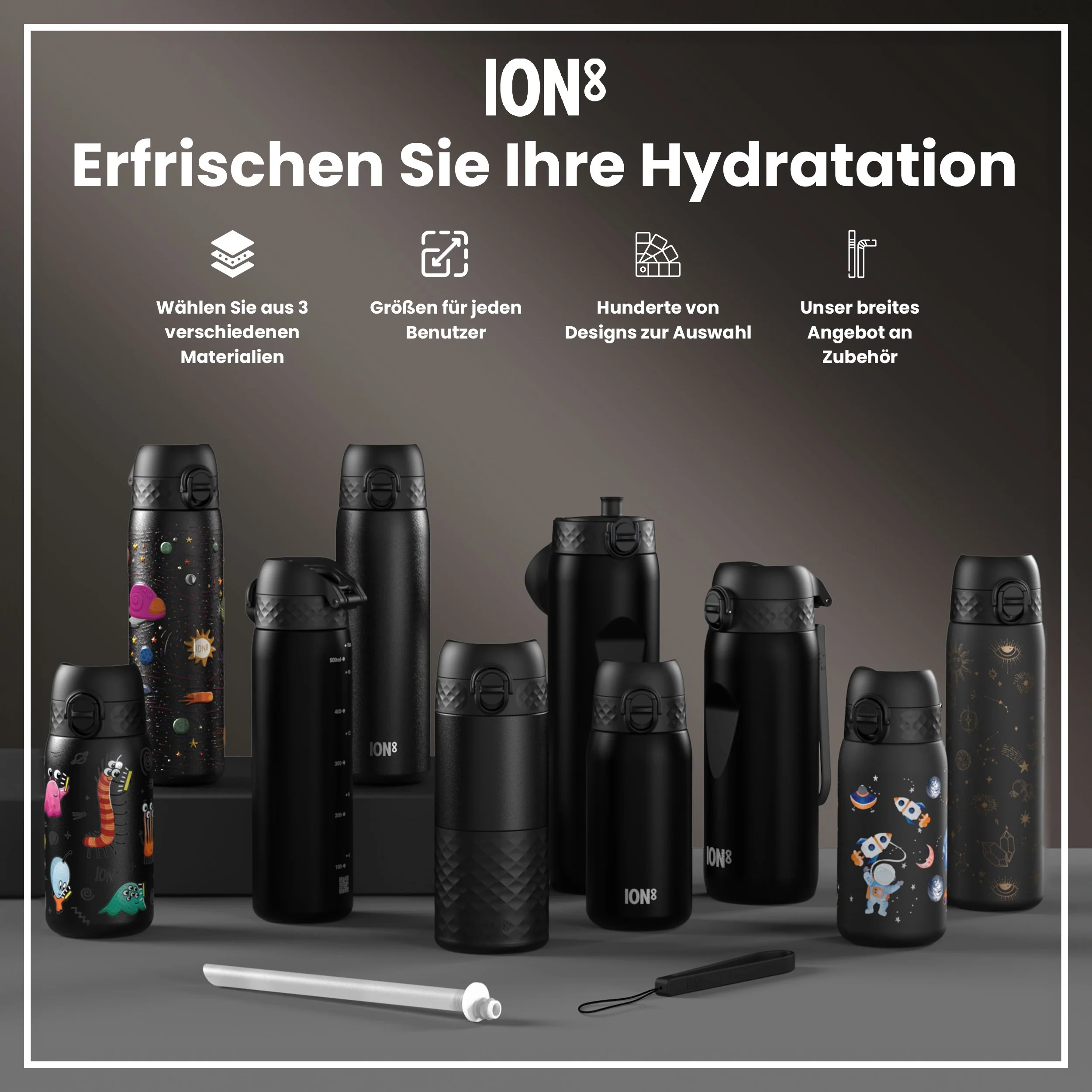 Leichte Edelstahl-Trinkflasche, Schwarz, 600 ml - Image 7