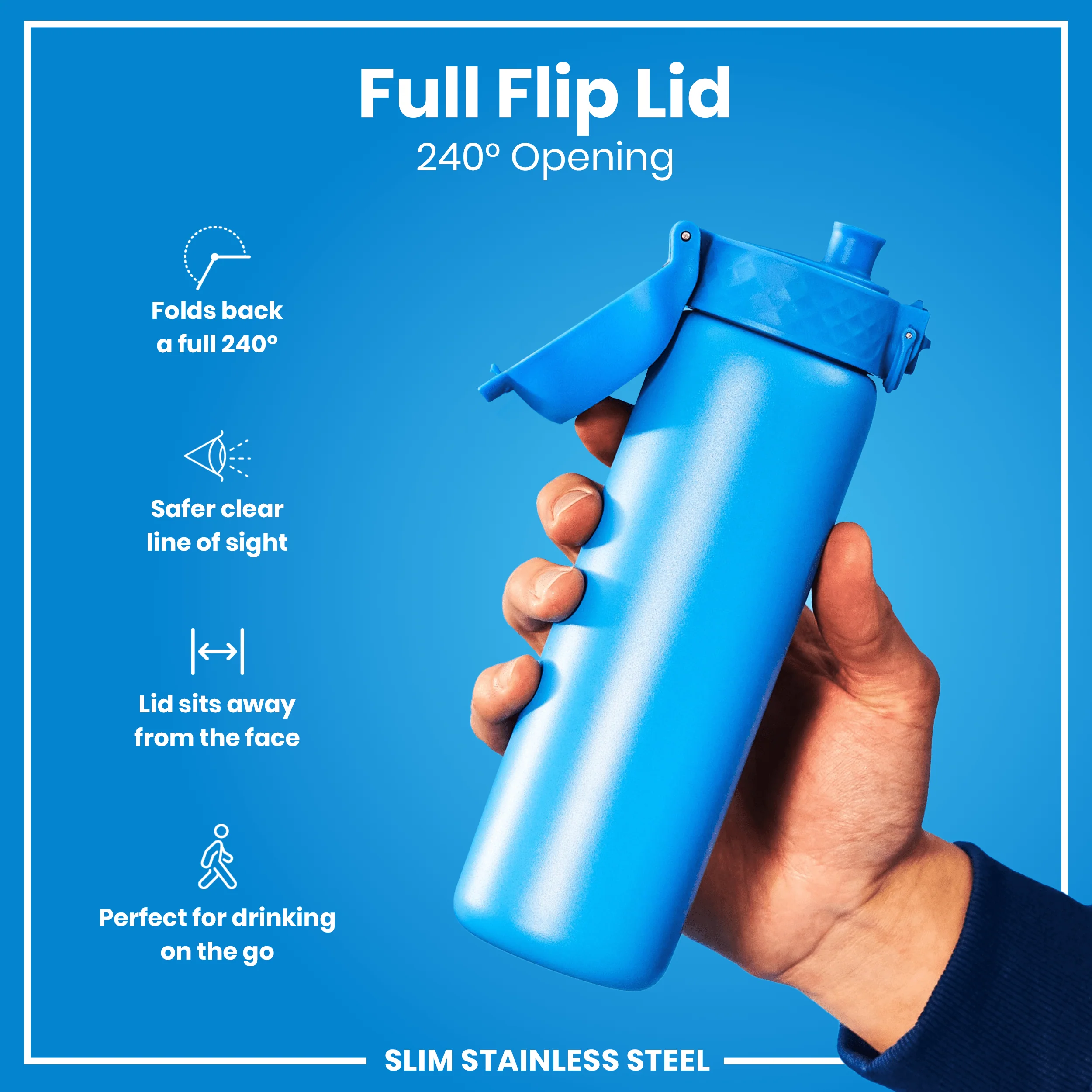 Leichte Edelstahl-Trinkflasche, Blau, 600 ml - Image 4
