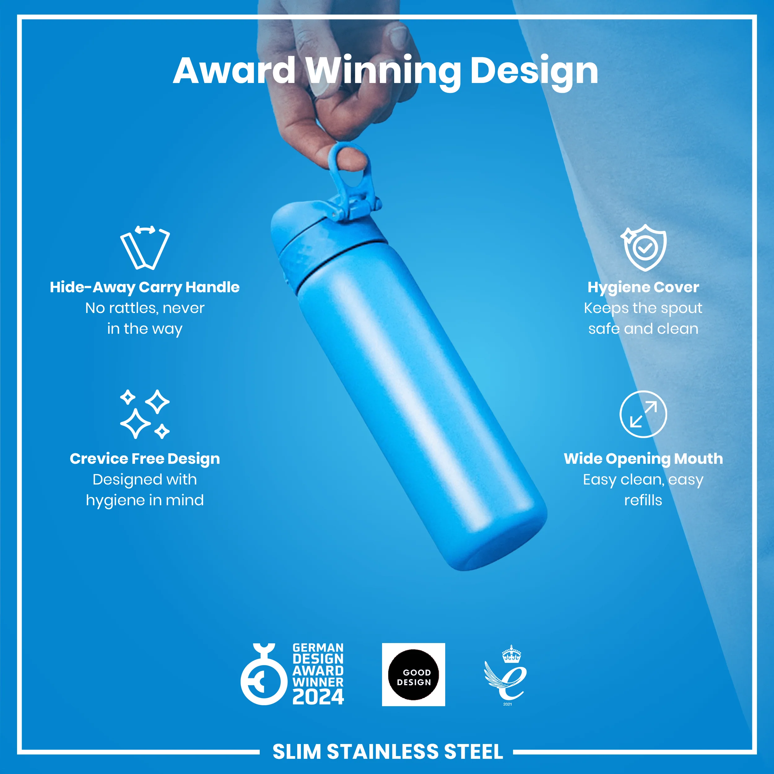 Leichte Edelstahl-Trinkflasche, Blau, 600 ml - Image 6