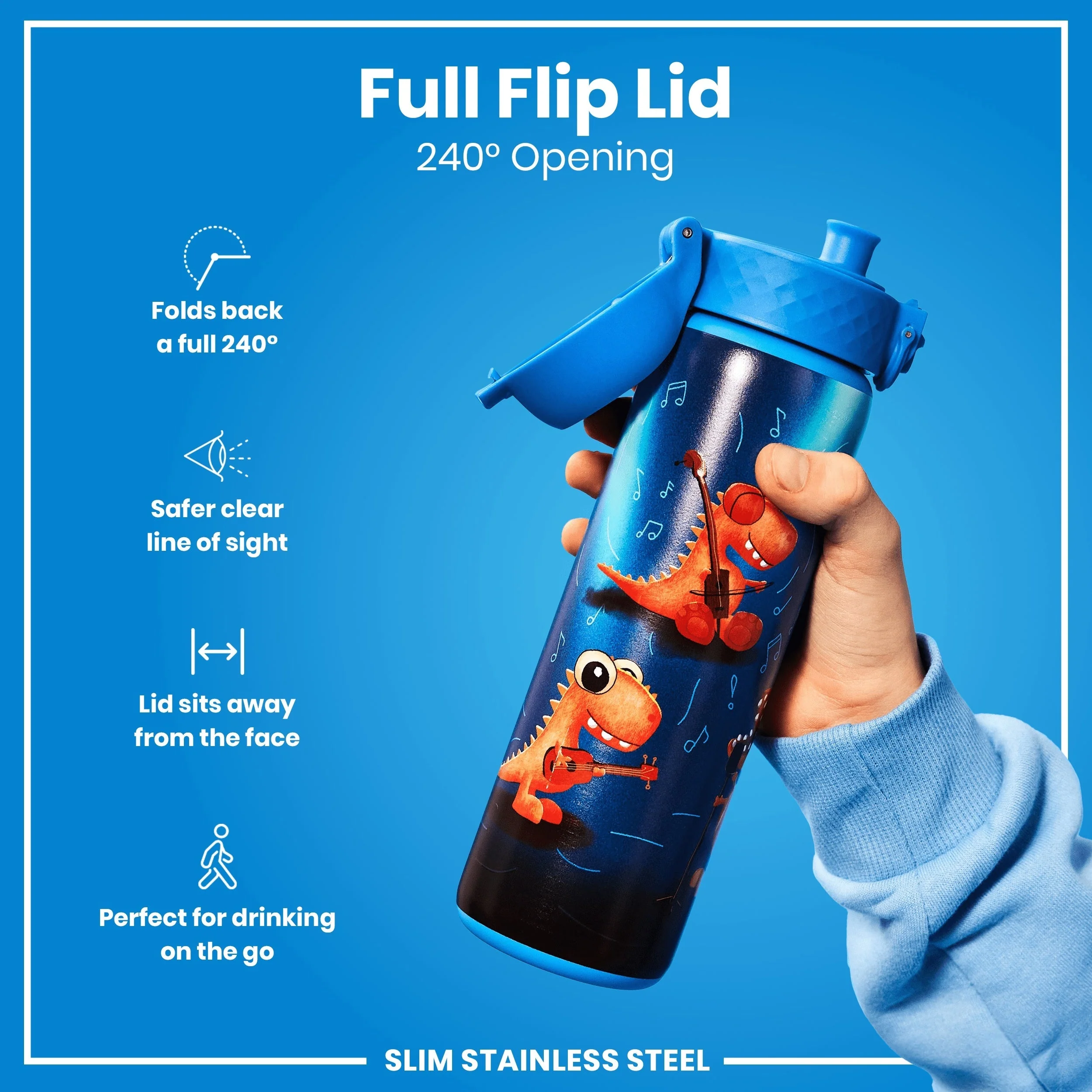 Leichte Edelstahl-Trinkflasche, Dino Band, 600 ml - Image 4