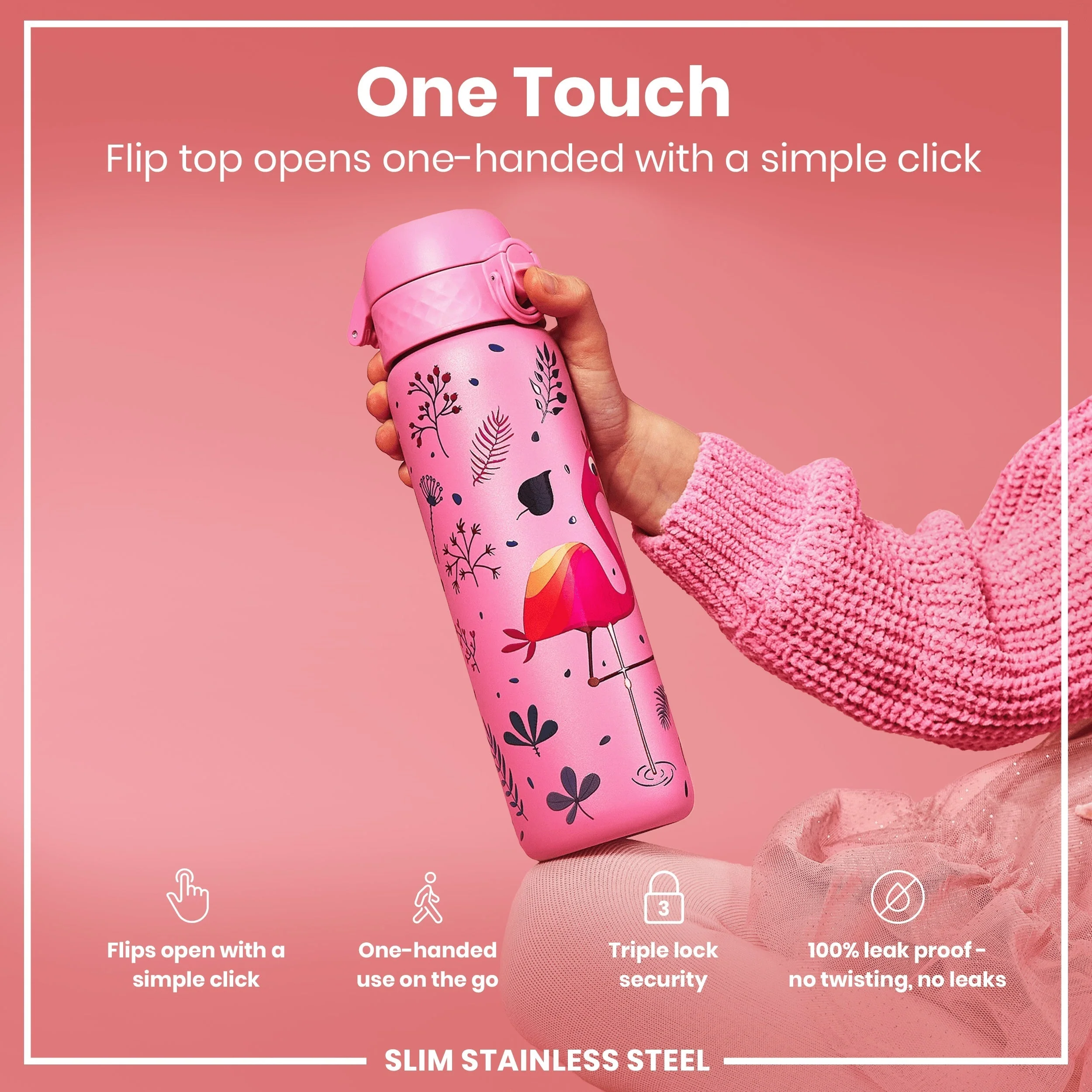 Leichte Edelstahl-Trinkflasche, Flamingo, 600 ml - Image 3