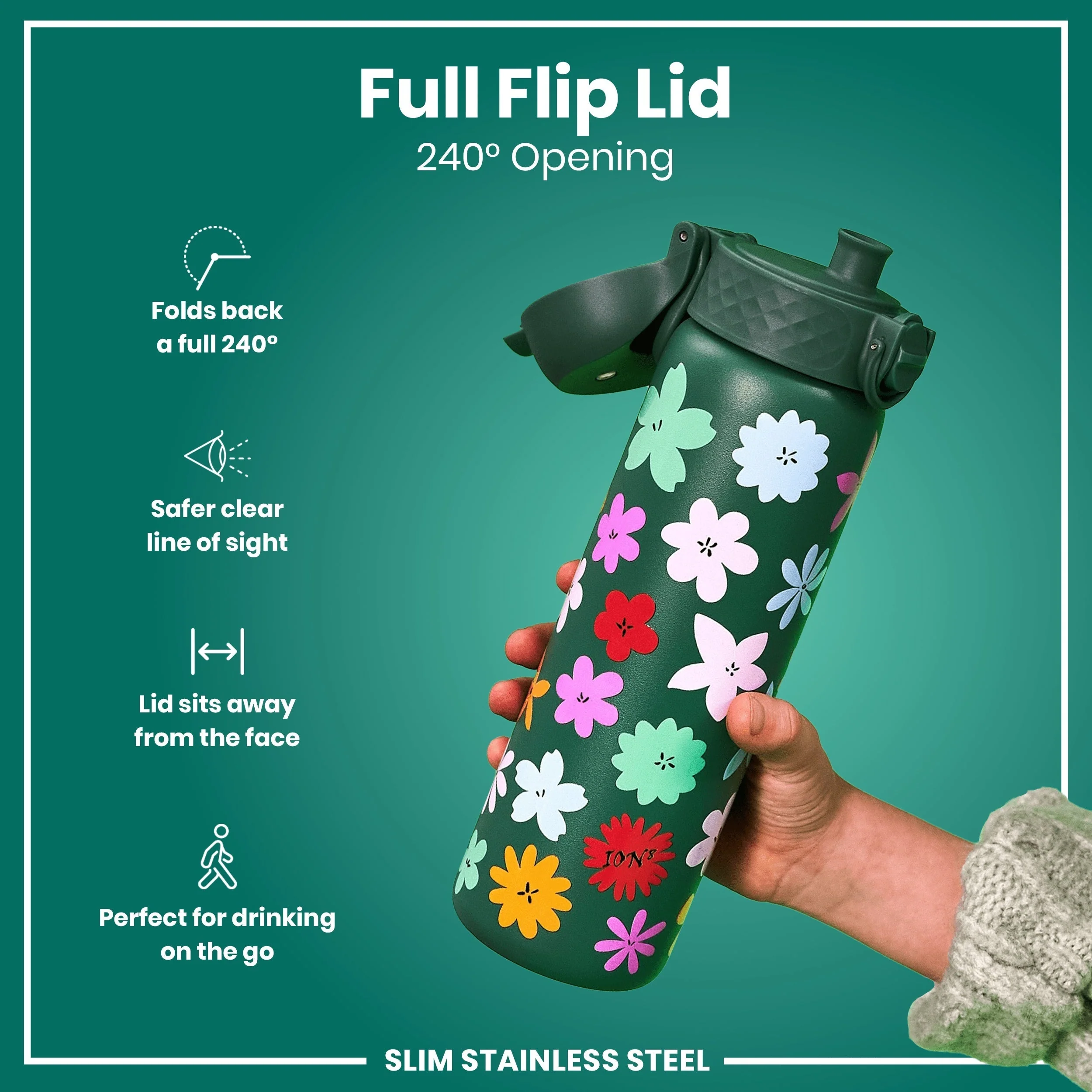 Leichte Edelstahl-Trinkflasche, Blumenmotiv, 600 ml - Image 4